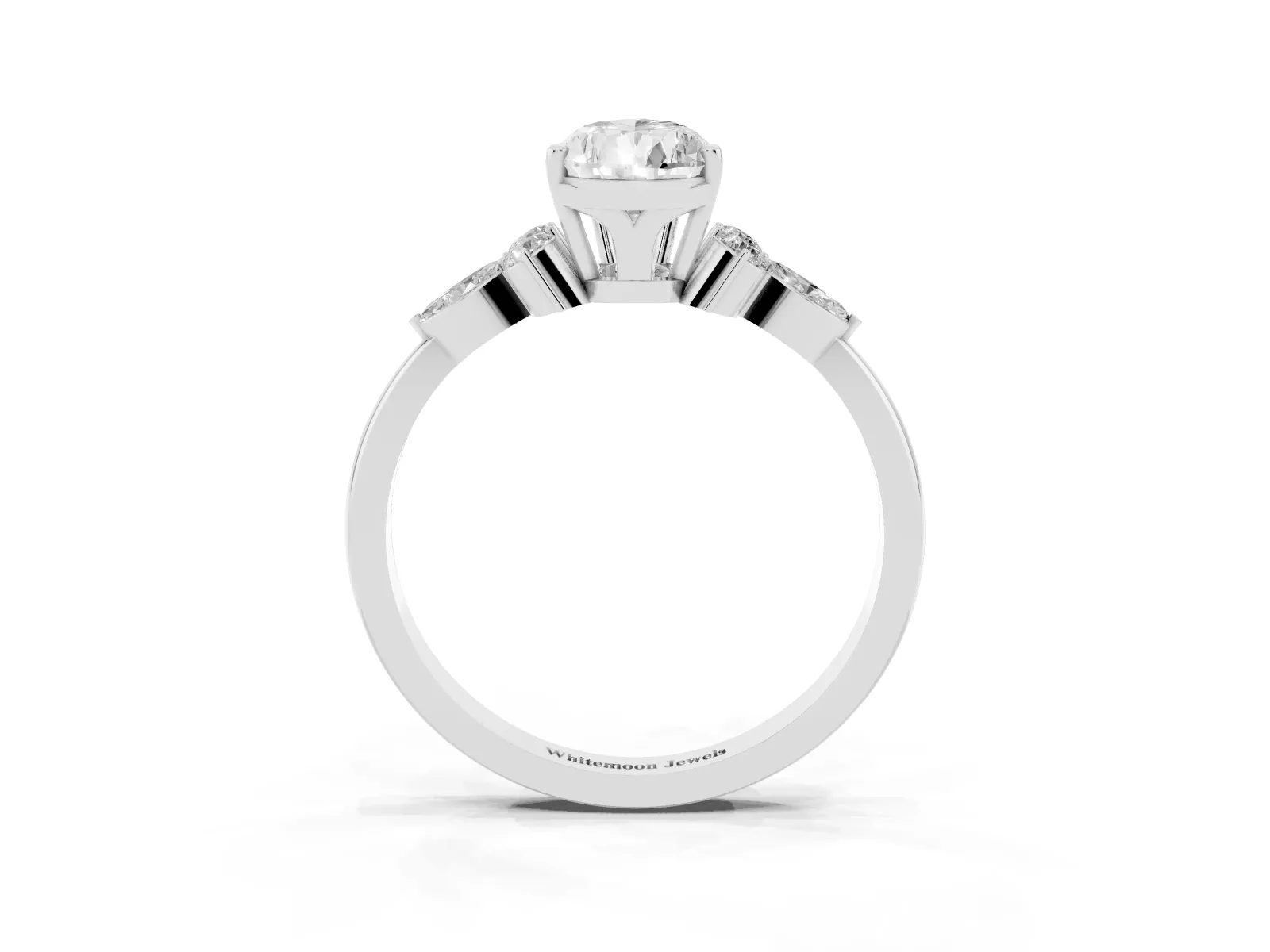 Pear Cut Brilliant Diamond Solitaire Ring with Pear Side Stones and Four-Prong Setting Platinum