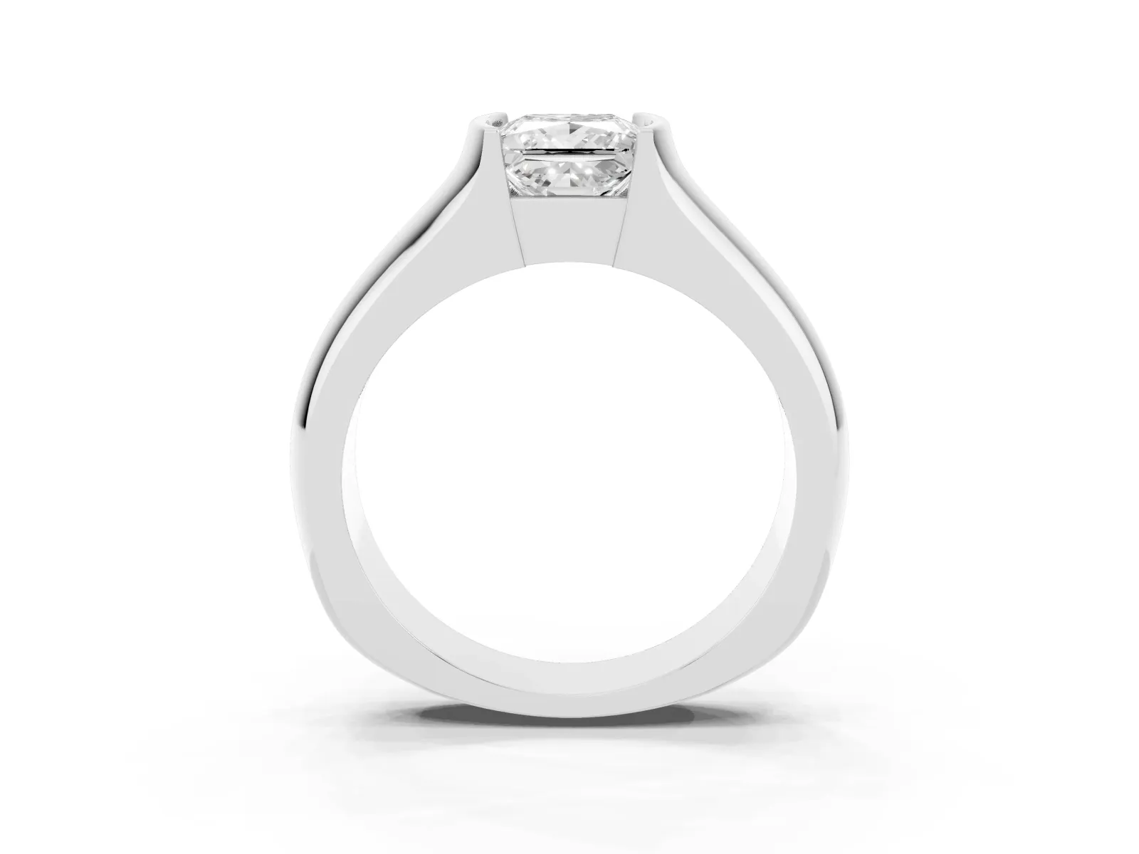 Princess Cut Solitaire Bezel Set Diamond Ring with Wide Band White gold