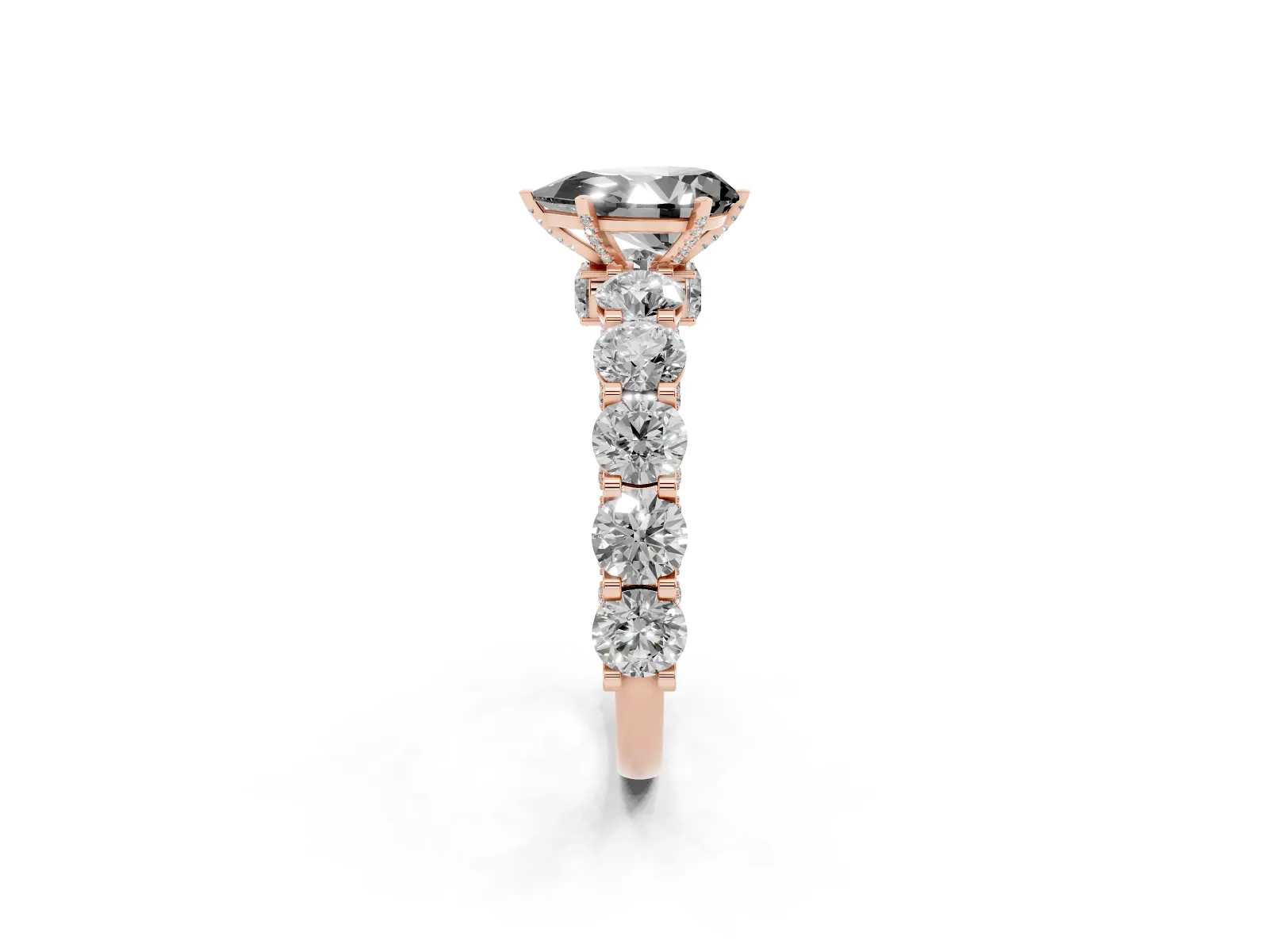 Fancy Black Pear Cut Diamond Side Stone Engagement Ring with Four-Prong Setting Rose gold