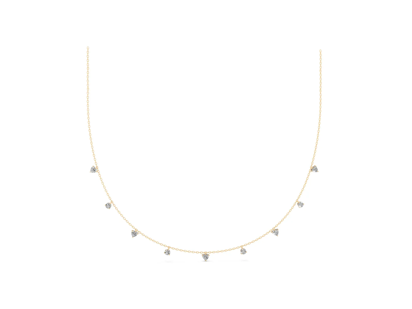 Heart and Round Diamond Station Necklace Yellow gold