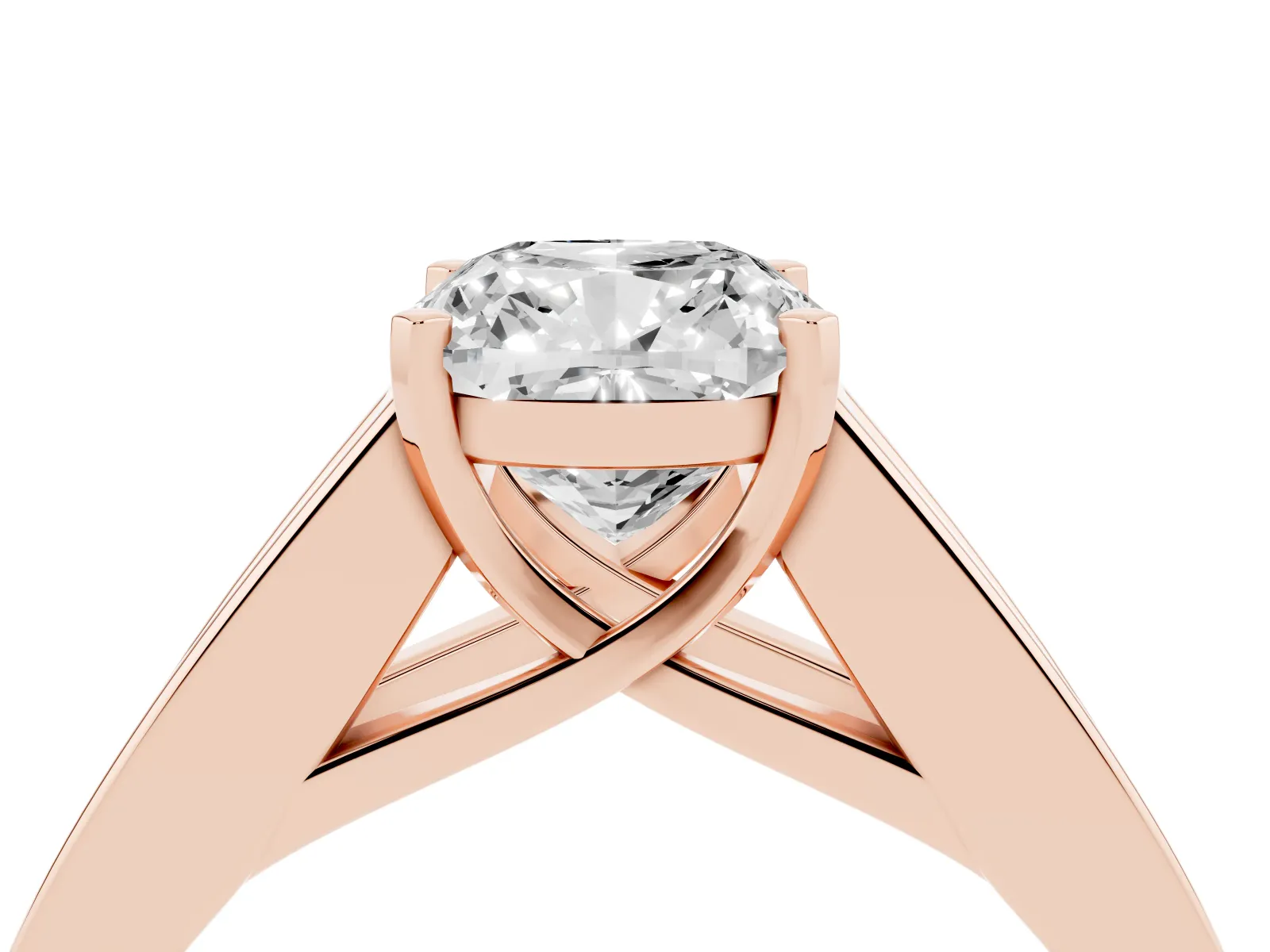 Cushion Cut Cut Channel Set Solitaire Ring with Four-Prong Setting Rose gold