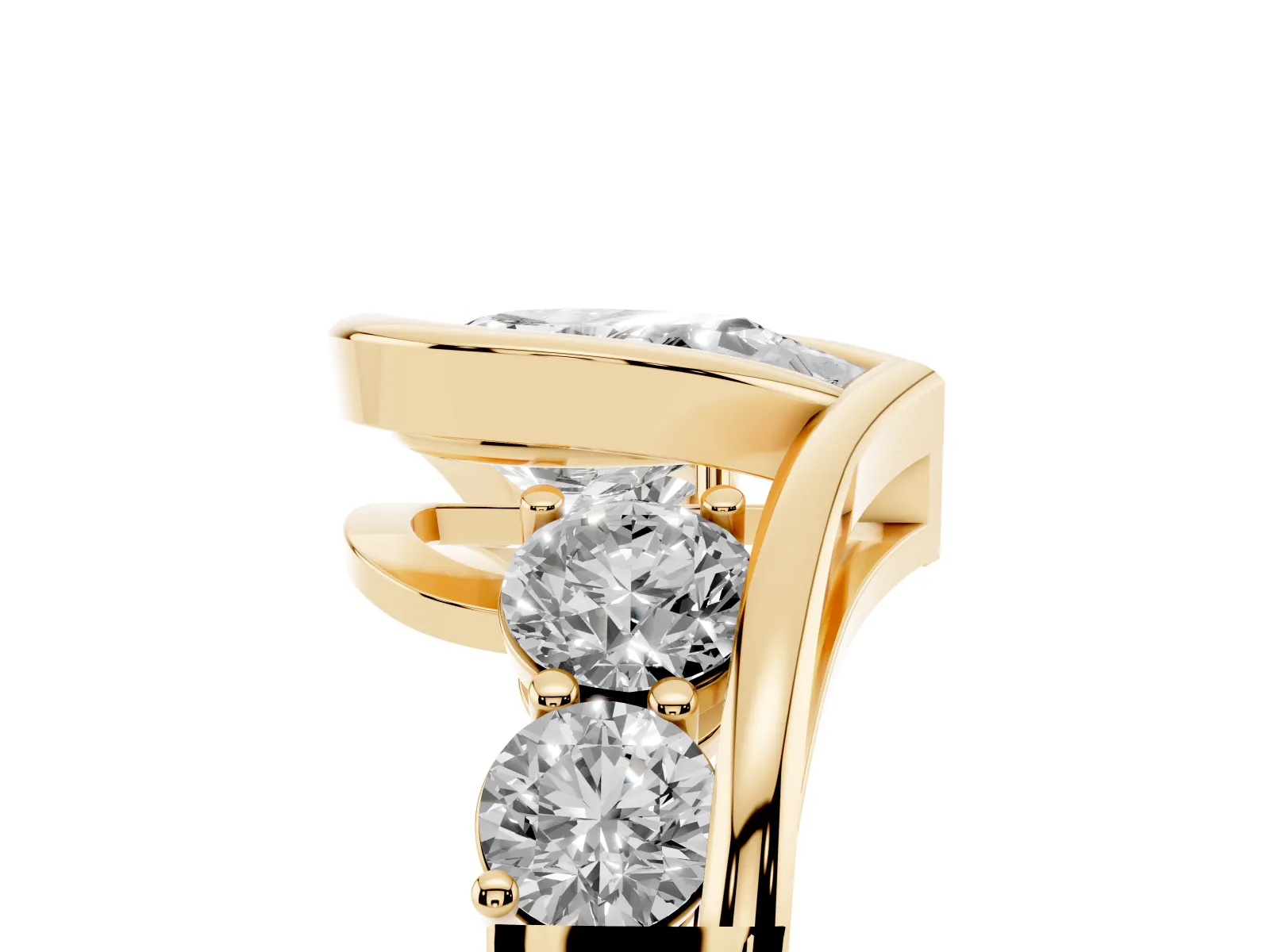Bezel Set Pear Cut Diamond Bypass Ring with Round Accents Yellow gold