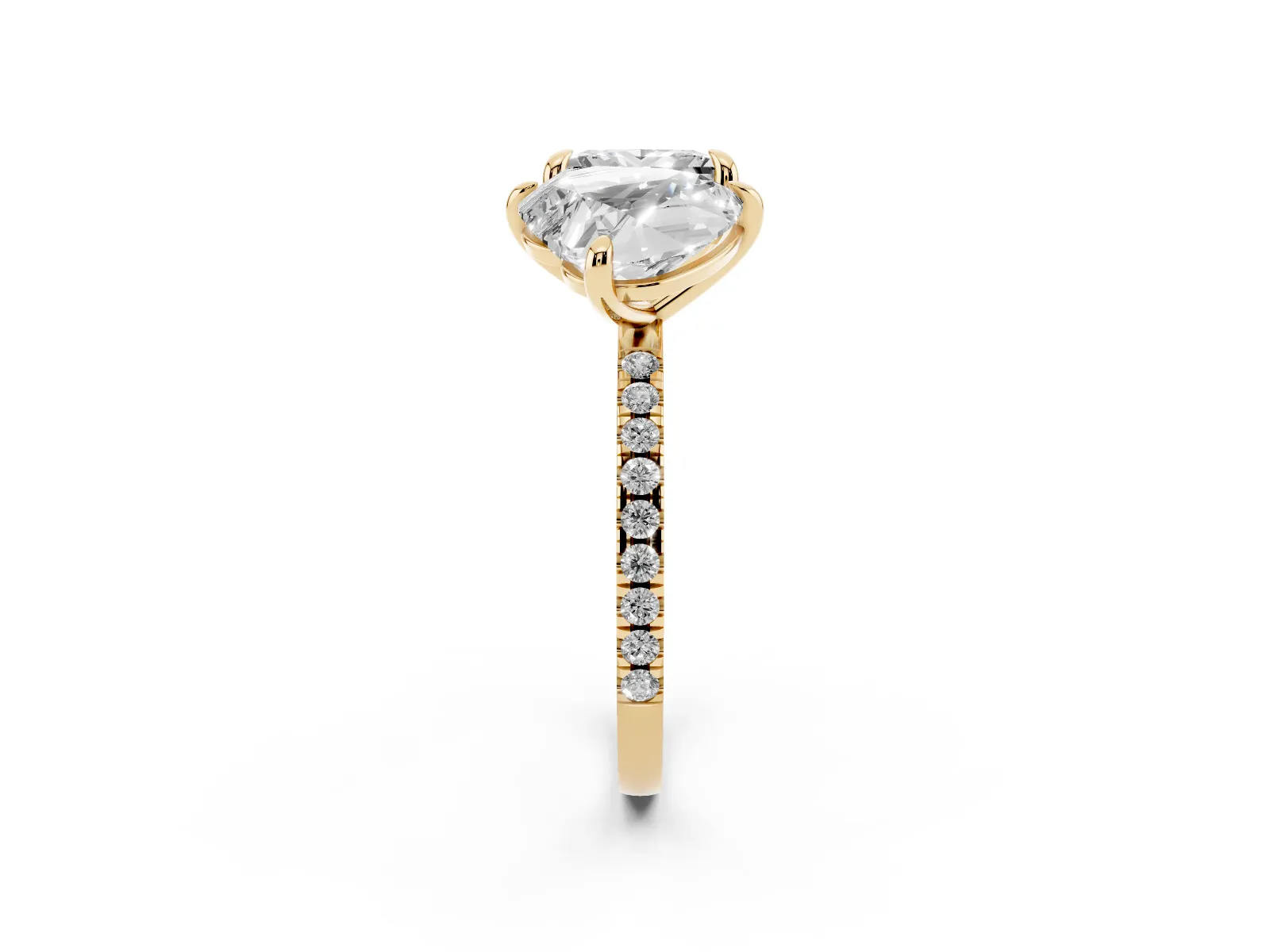Heart and Princess Toi Moi Ring with Prong Setting and Pave Band Yellow gold