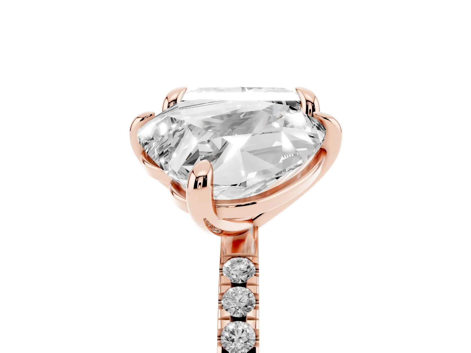 Heart and Princess Toi Moi Ring with Prong Setting and Pave Band Rose gold