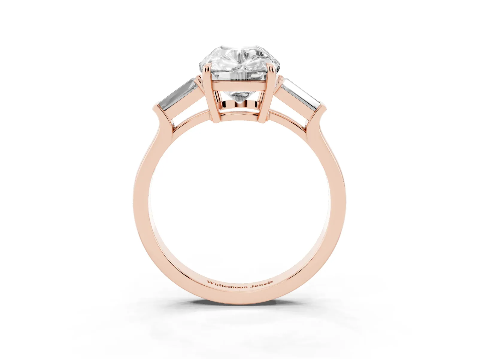 Old Mine Elongated Cushion Diamond with Side Tapered Baguette Three Stone Ring Rose gold