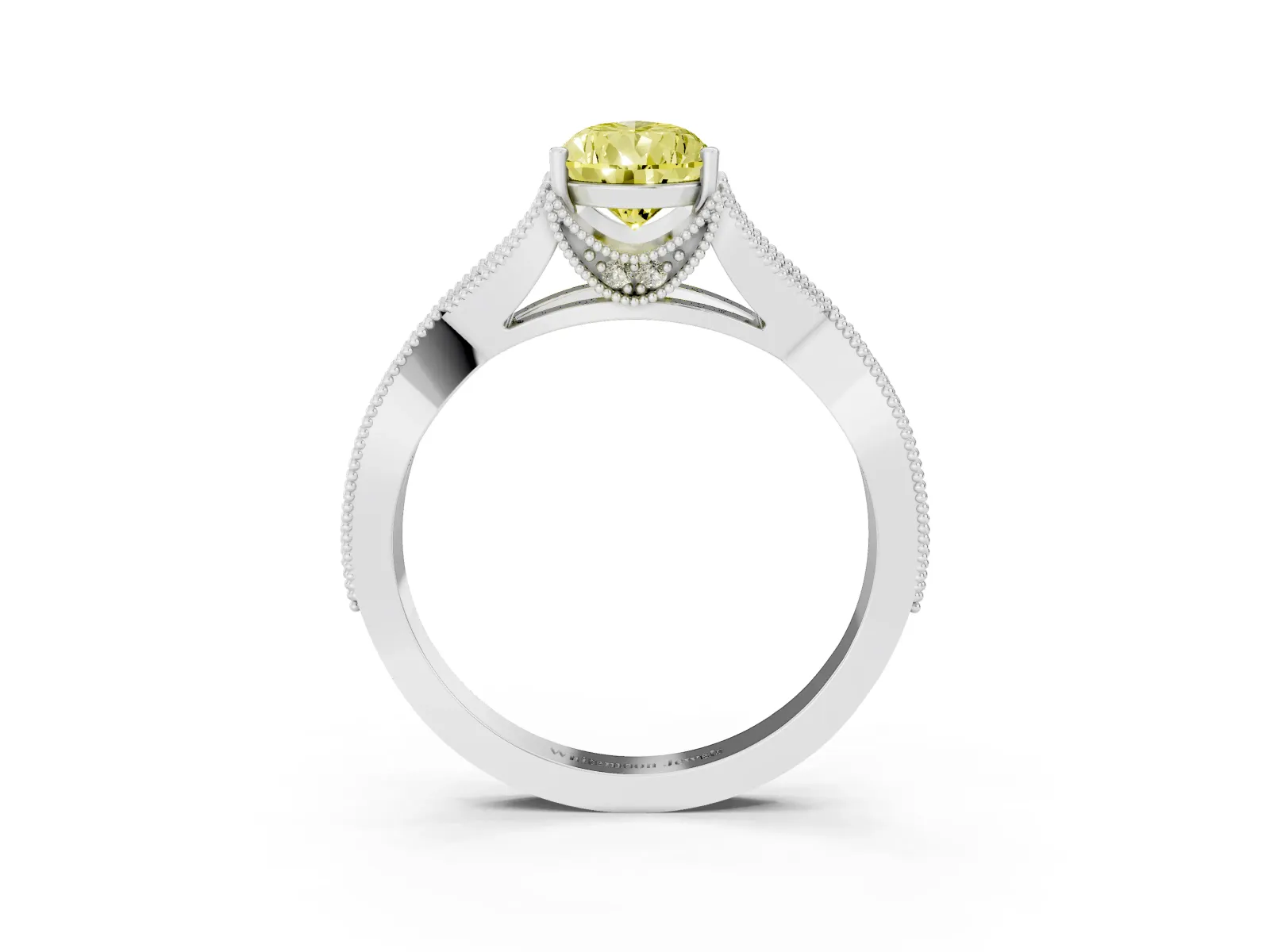 Fancy Yellow Pear Cut Cut Diamond Twisted Band with Milgrain Pave Setting and Four-Prong Setting Platinum