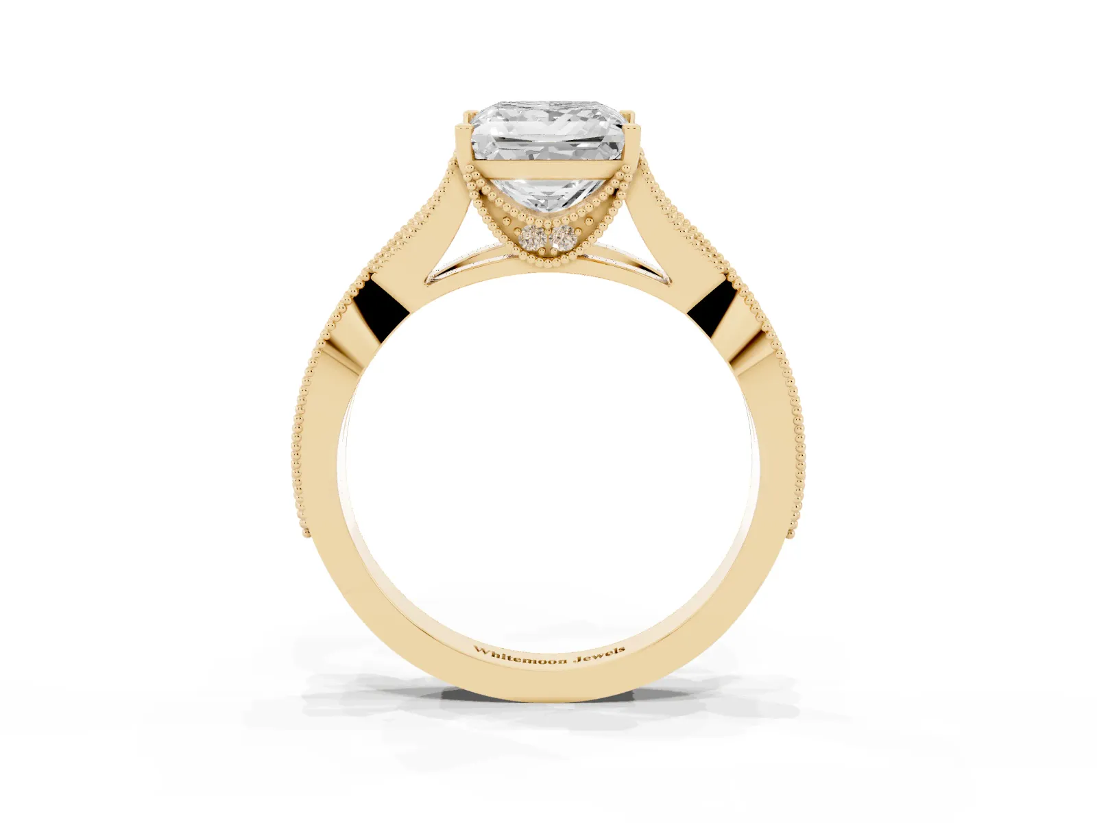 Princess Cut Cut Diamond Twisted Band with Milgrain Pave Setting and Four-Prong Setting Yellow gold