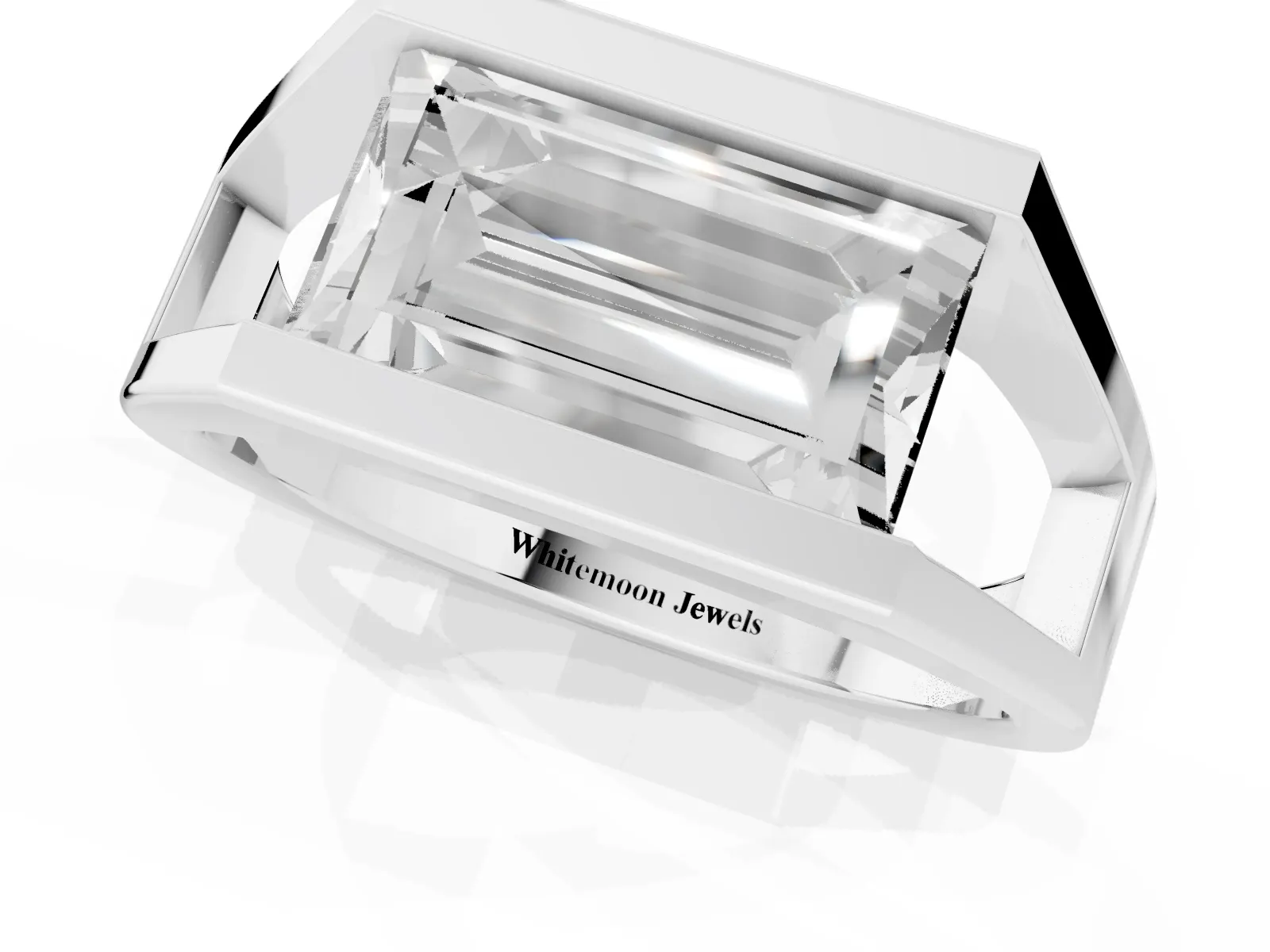 Baguette Diamond Geometric Solitaire Ring White gold