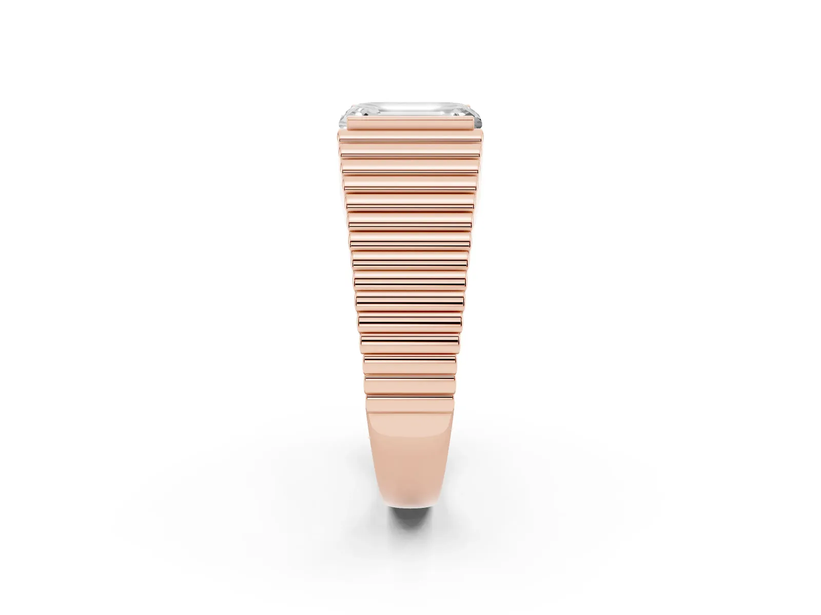 Emerald Cut Diamond Fluted Mens Ring Rose gold