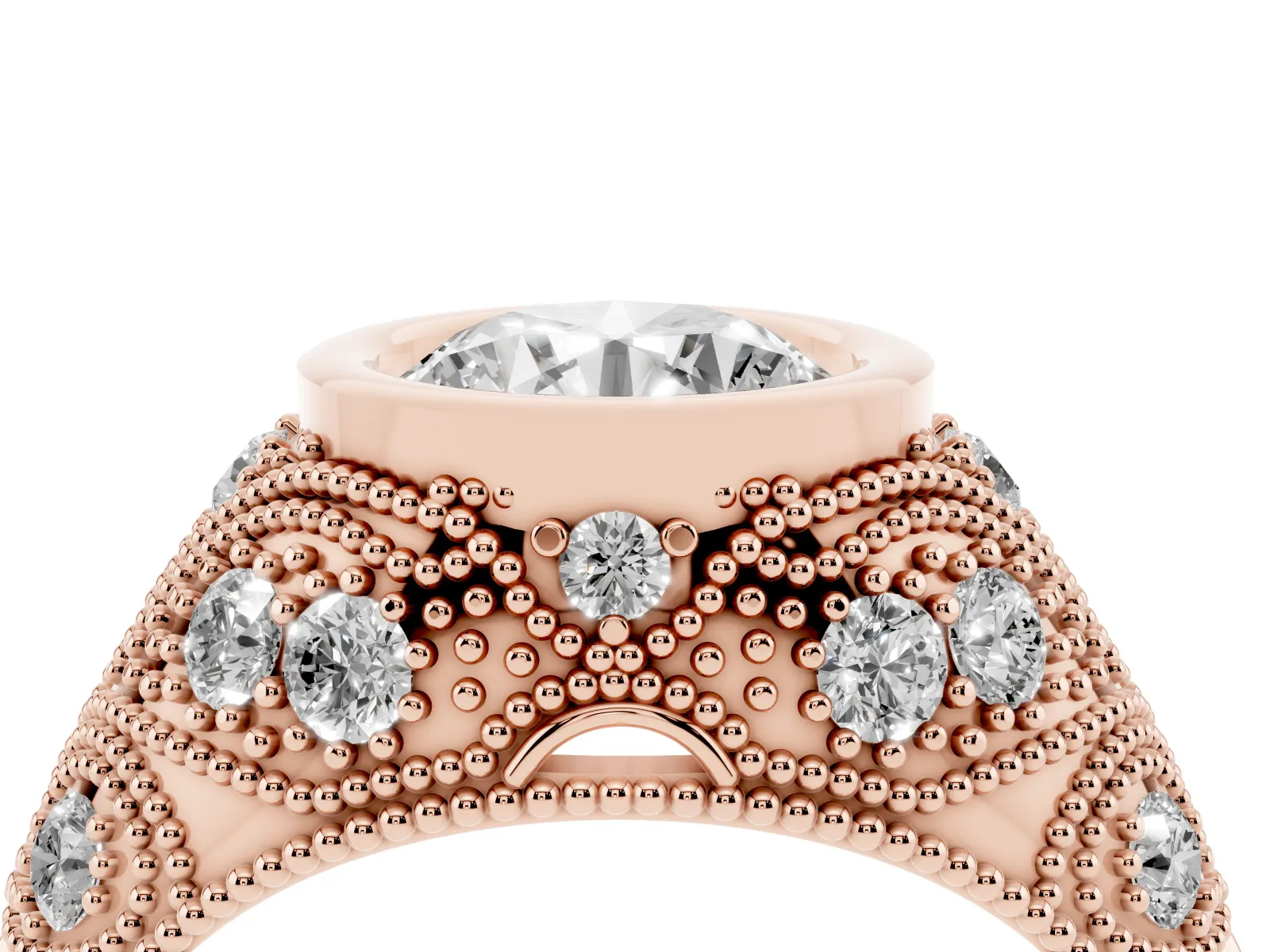 Bezel Set Round Cut Diamond Milgrain Band Ring Rose gold