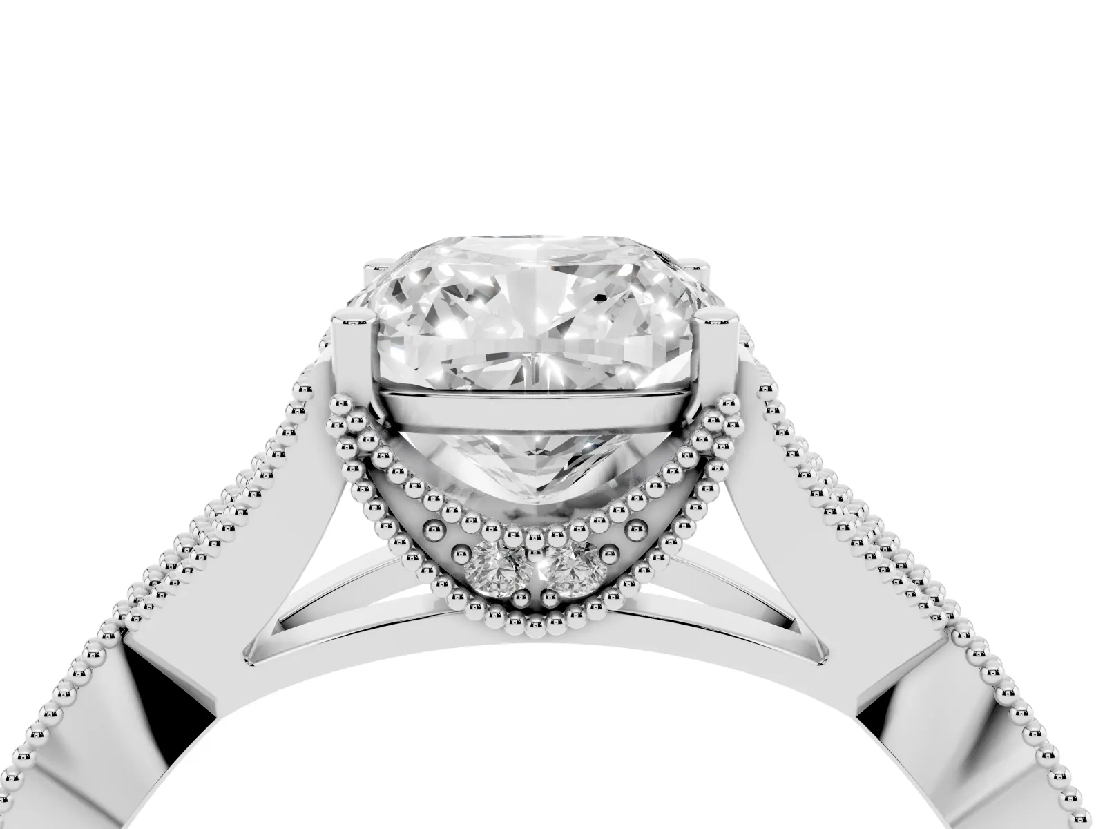Cushion Cut Cut Diamond Twisted Band with Milgrain Pave Setting and Four-Prong Setting Platinum