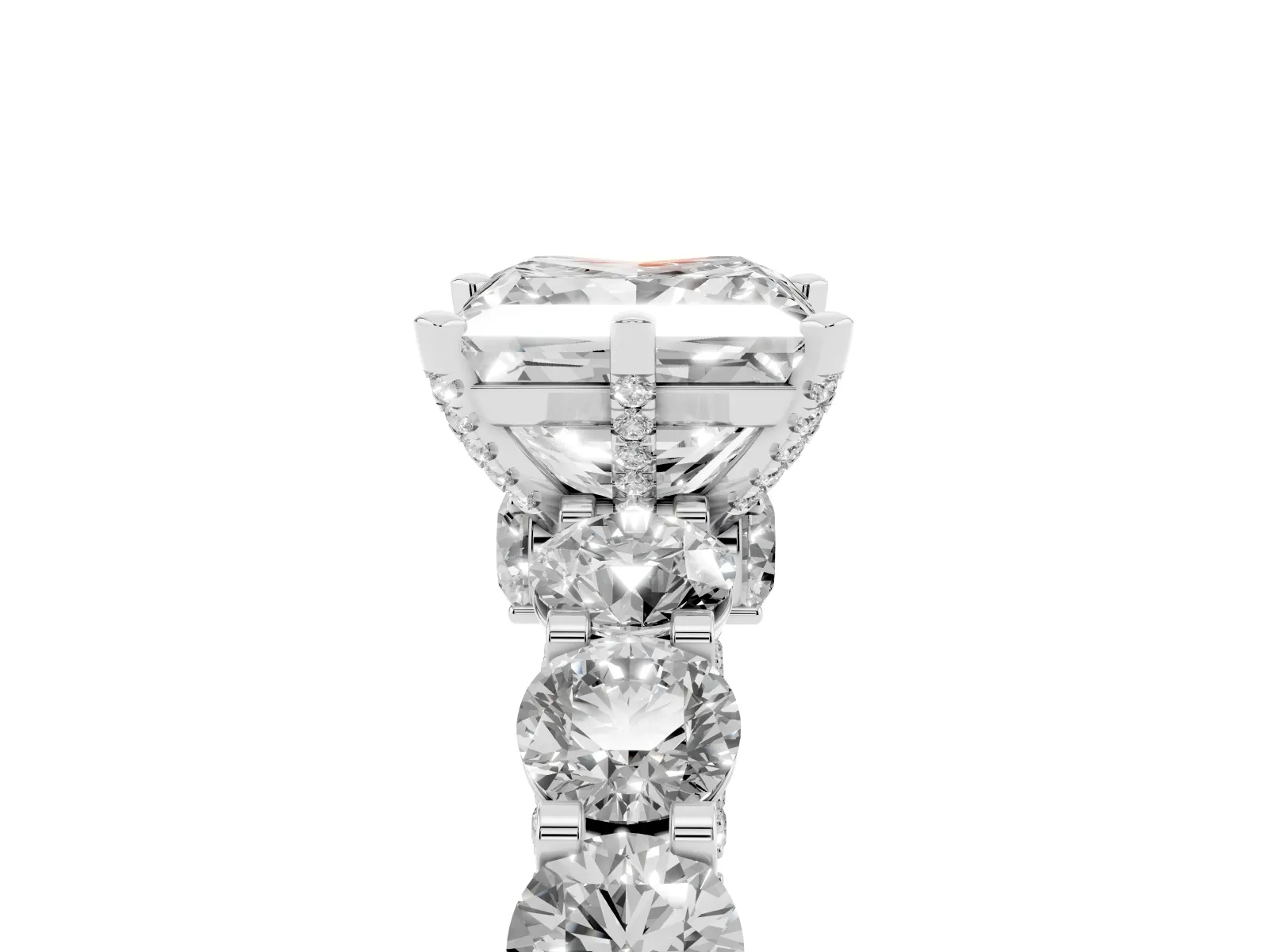 Princess Cut Diamond Side Stone Engagement Ring with Four-Prong Setting Platinum