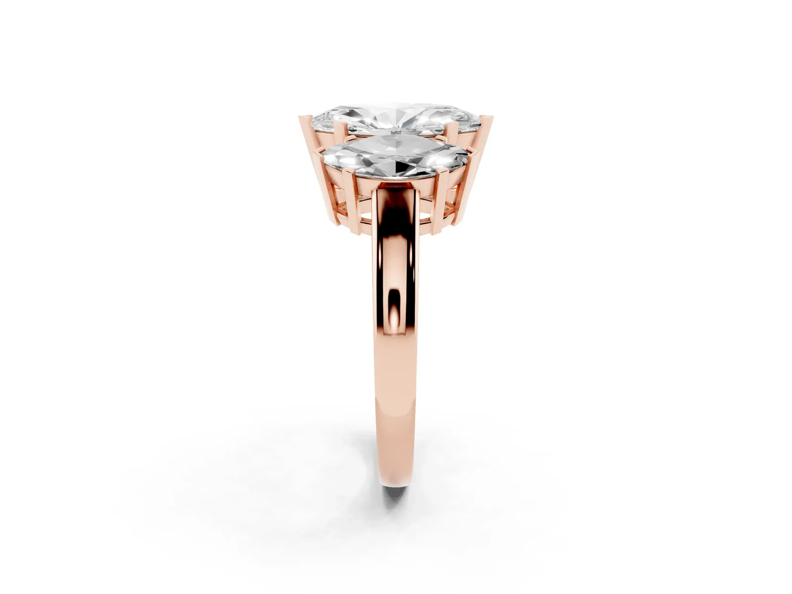 Three-Stone Marquise Cut Cut Diamond Ring with Channel Set Band and Four-Prong Setting Rose gold