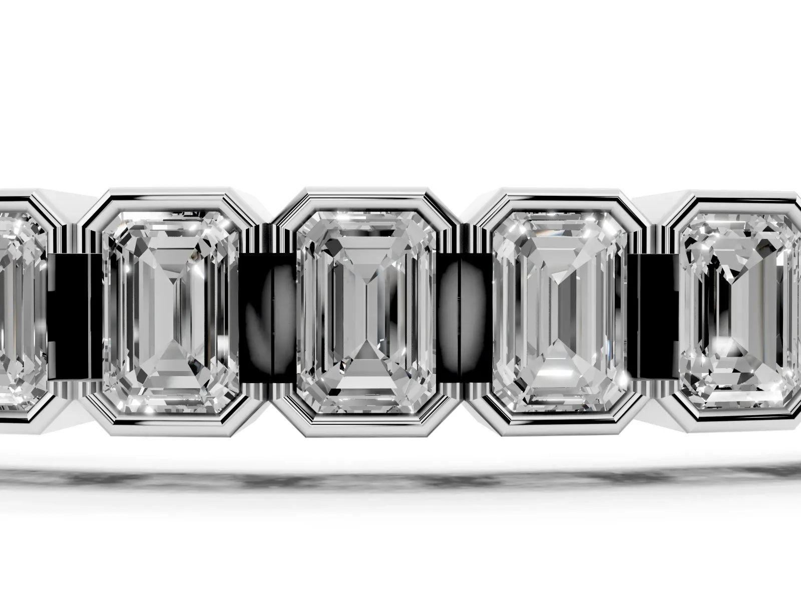 Emerald Cut Diamond Tennis Bracelet with Half Bezel Setting Silver