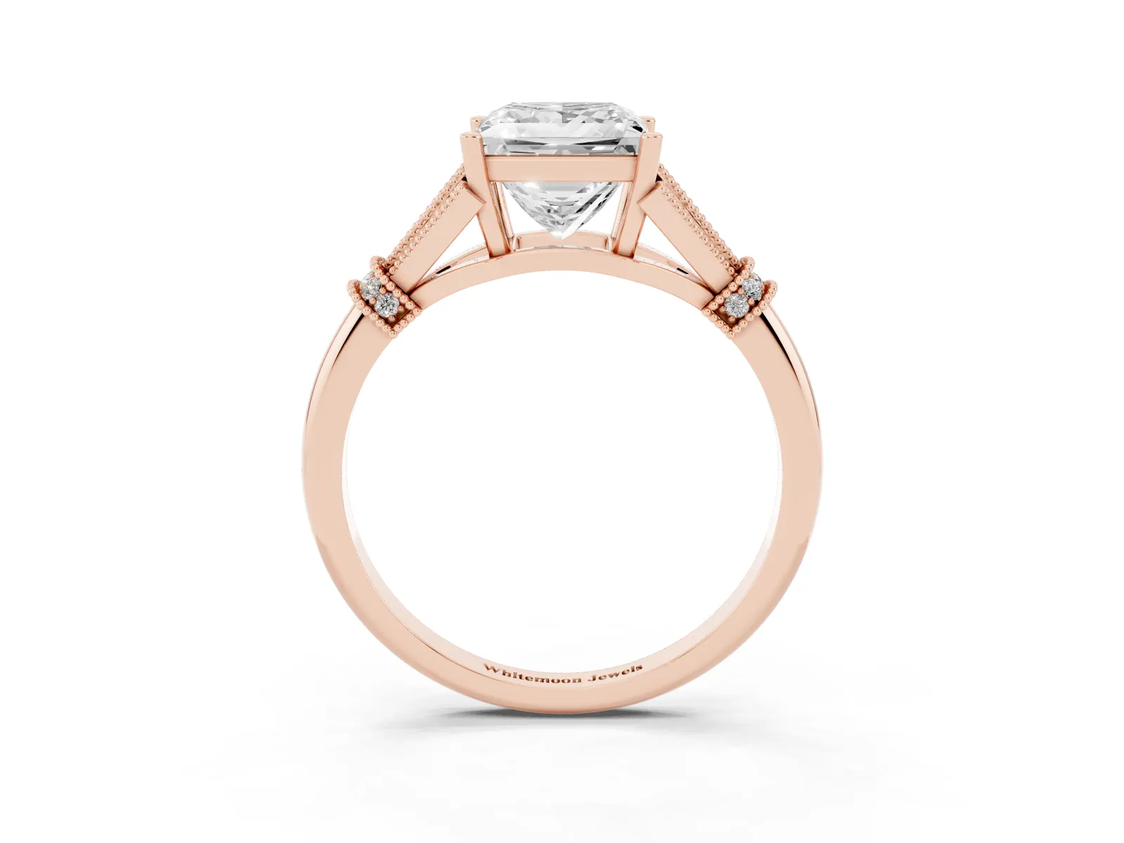 Princess Cut Diamond Solitaire Ring with Floral Filigree and Pave Accents Rose gold
