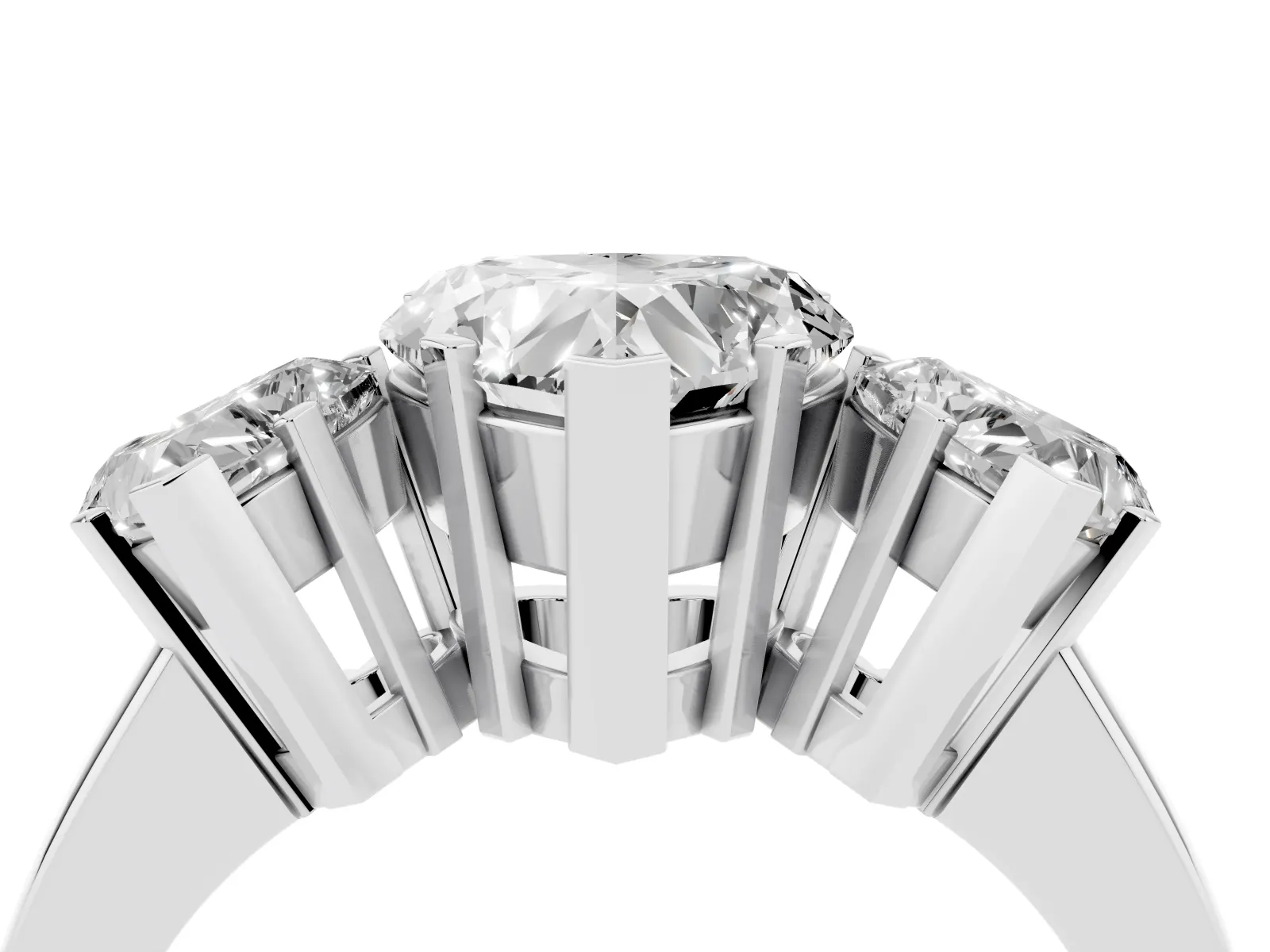 Three-Stone Heart Cut Cut Diamond Ring with Channel Set Band and Four-Prong Setting Platinum