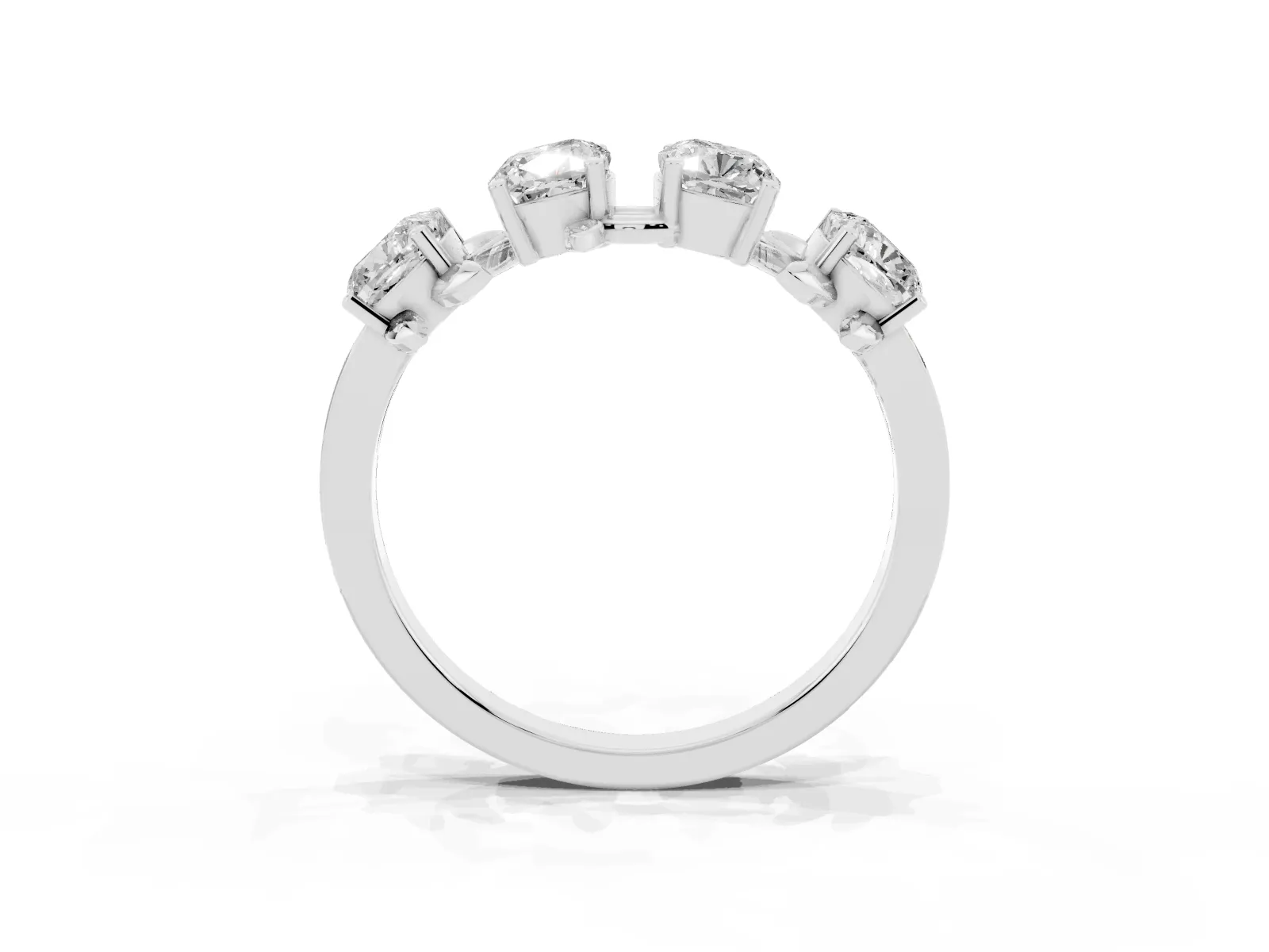 Four-Stone Elongated Cushion Diamond Band with Nature-Inspired Prong Setting Silver