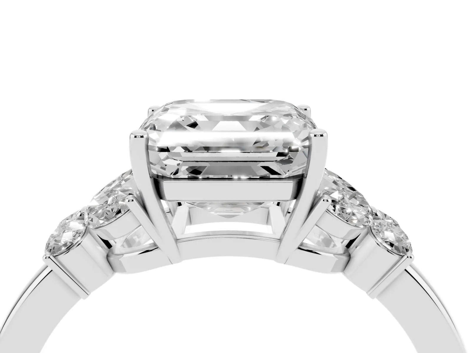 Asscher Cut Cut Solitaire Floral Diamond Ring with Four-Prong Setting Platinum