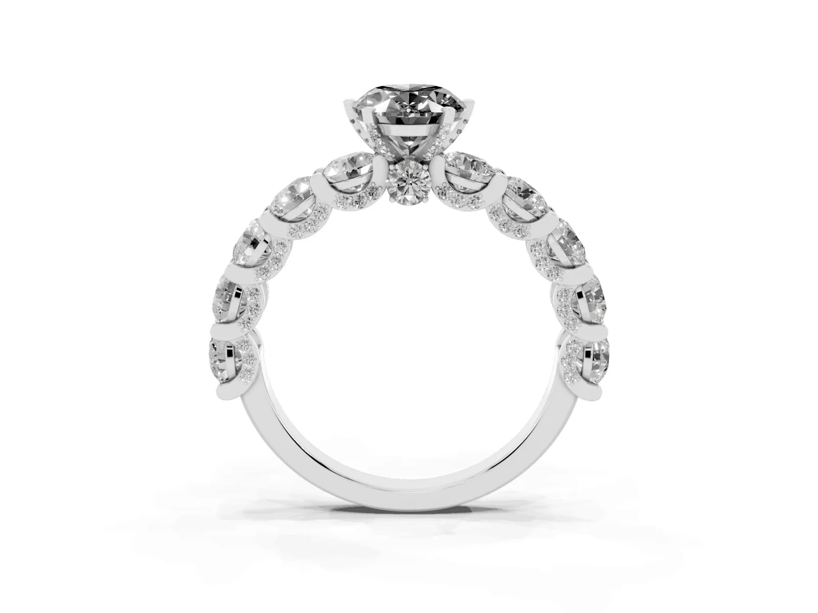Fancy Black Oval Cut Diamond Side Stone Engagement Ring with Four-Prong Setting White gold