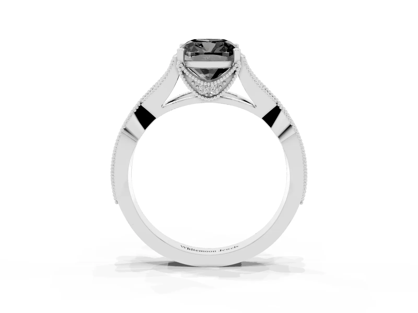 Fancy Black Cushion Cut Cut Diamond Twisted Band with Milgrain Pave Setting and Four-Prong Setting Platinum