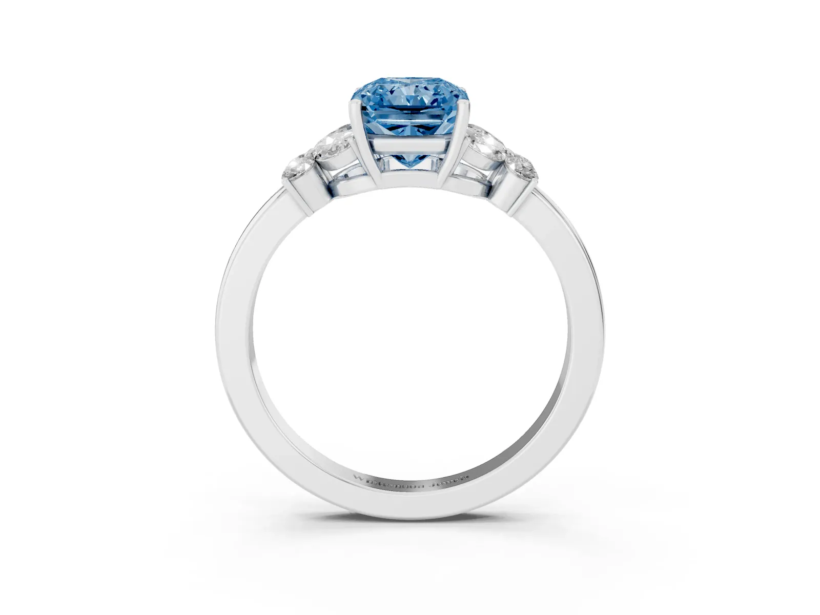 Fancy Blue Radiant Cut Cut Solitaire Floral Diamond Ring with Four-Prong Setting Platinum