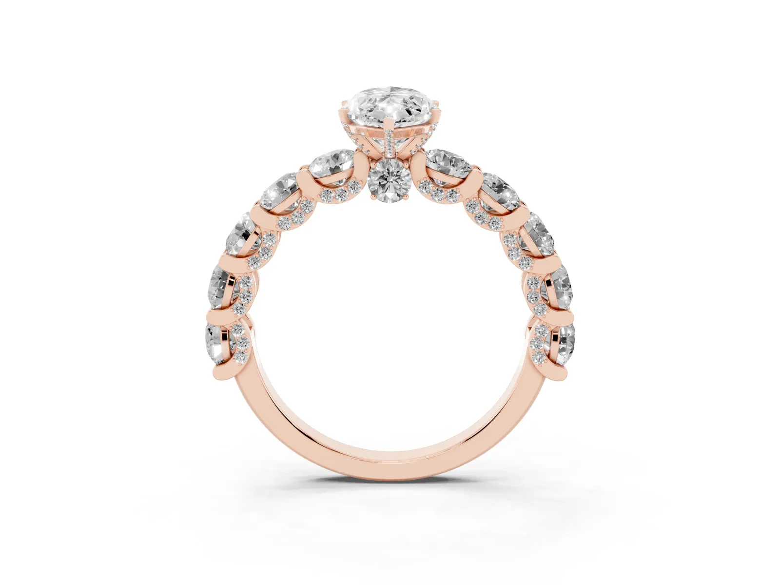 Marquise Cut Diamond Side Stone Engagement Ring with Four-Prong Setting Rose gold