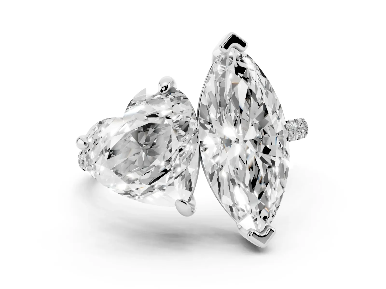 Heart and Marquise Toi Moi Ring with Prong Setting and Pave Band White gold