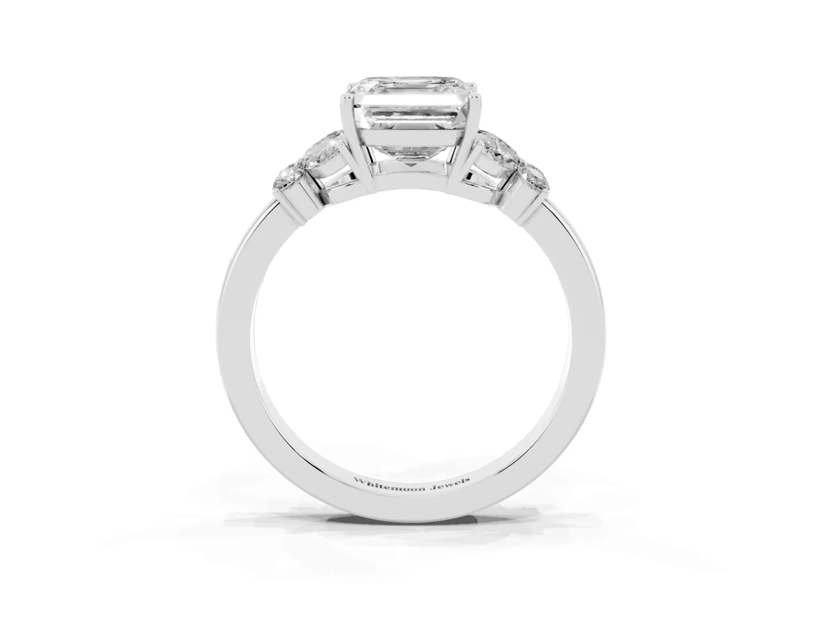 Asscher Cut Cut Solitaire Floral Diamond Ring with Four-Prong Setting Platinum