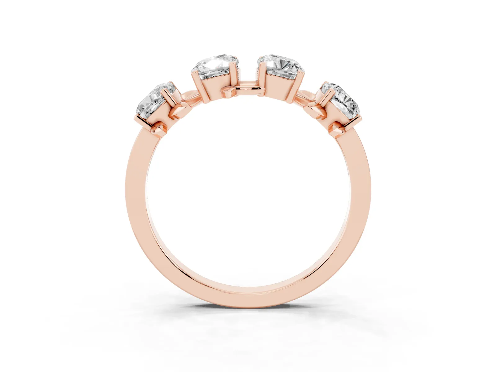 Four-Stone Elongated Cushion Diamond Band with Nature-Inspired Prong Setting Rose gold