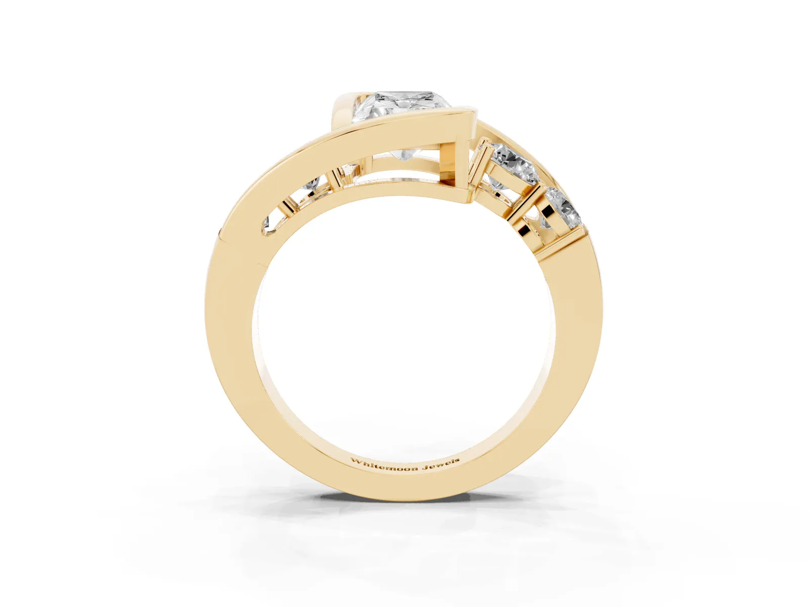Bezel Set Radiant Cut Diamond Bypass Ring with Round Accents Yellow gold