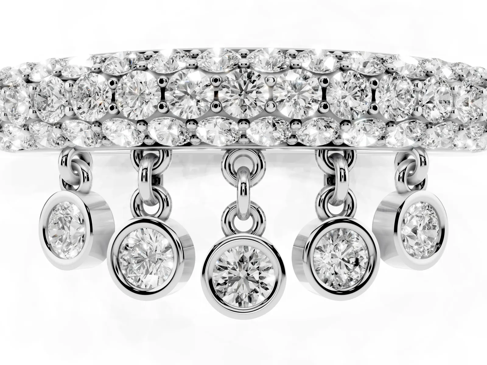 Round Diamond Dangle Promise Ring with Round Diamond Pavé Silver