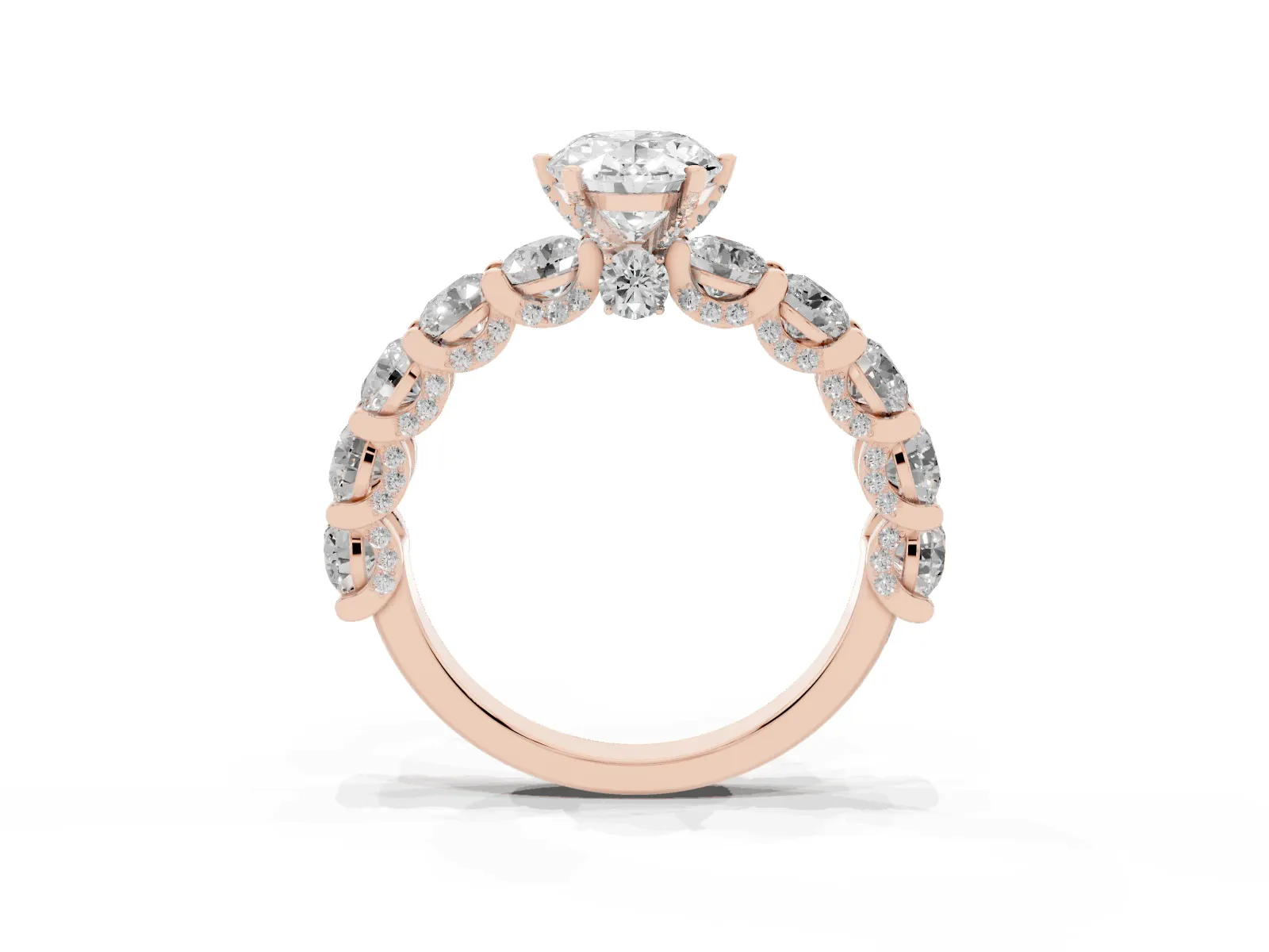 Oval Cut Diamond Side Stone Engagement Ring with Four-Prong Setting Rose gold