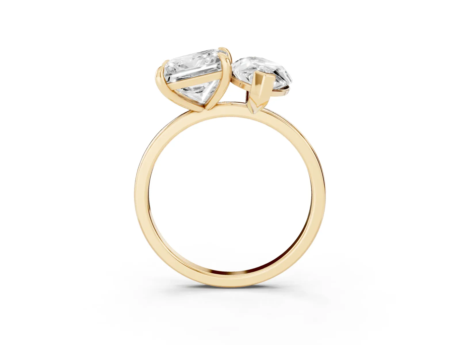 Marquise and Princess Toi Moi Ring with Prong Setting and Plain Band Yellow gold