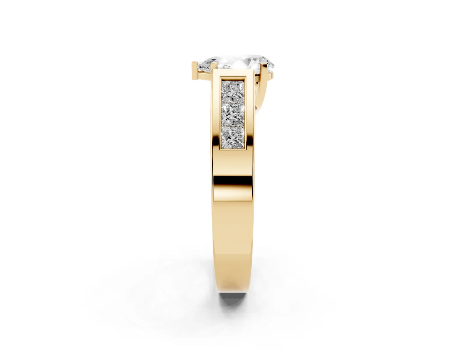 Pear Cut Cut Channel Set Solitaire Ring with Four-Prong Setting Yellow gold