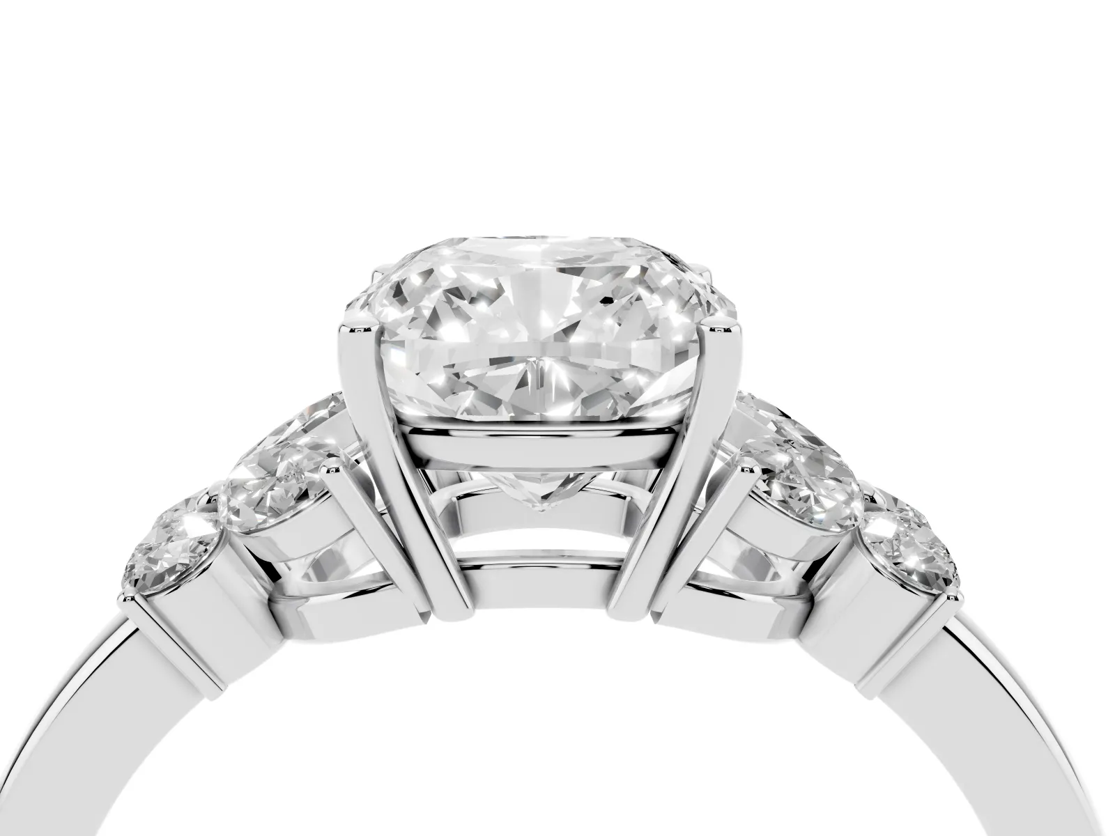Cushion Cut Cut Solitaire Floral Diamond Ring with Four-Prong Setting Platinum