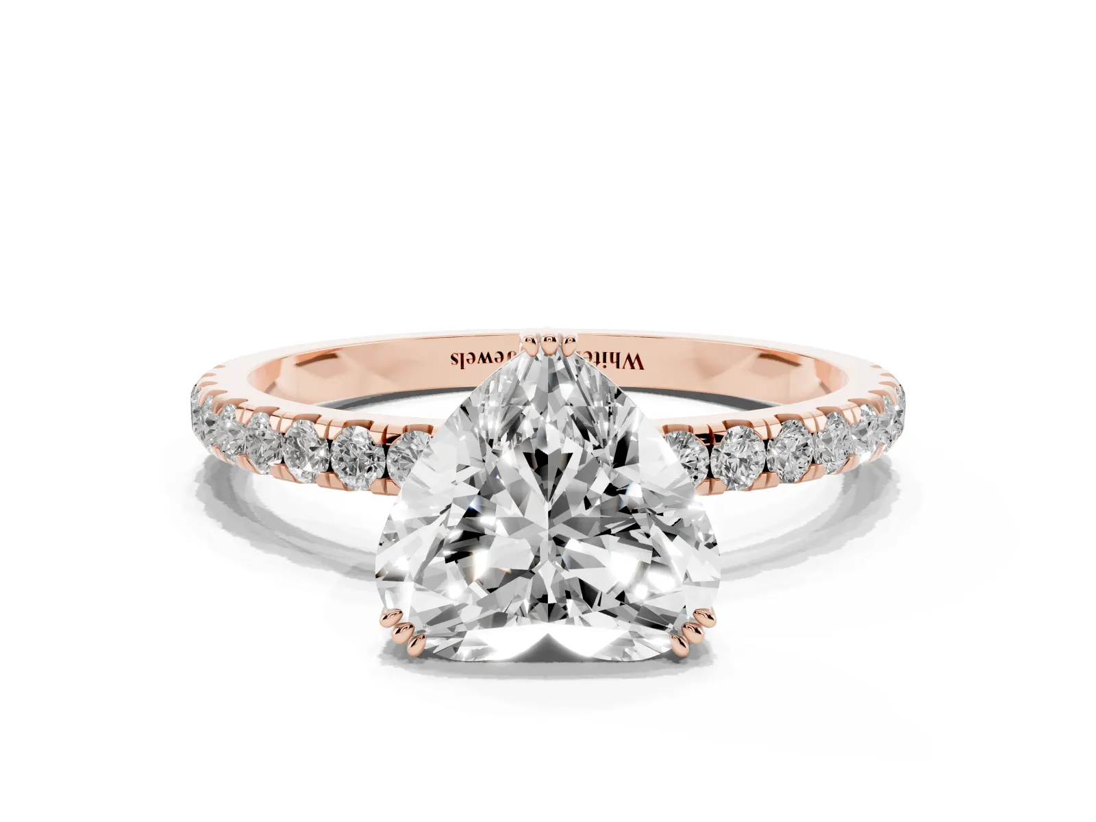Heart Cut Brilliant Solitaire with Pavé Band and Claw Prong Setting Rose gold
