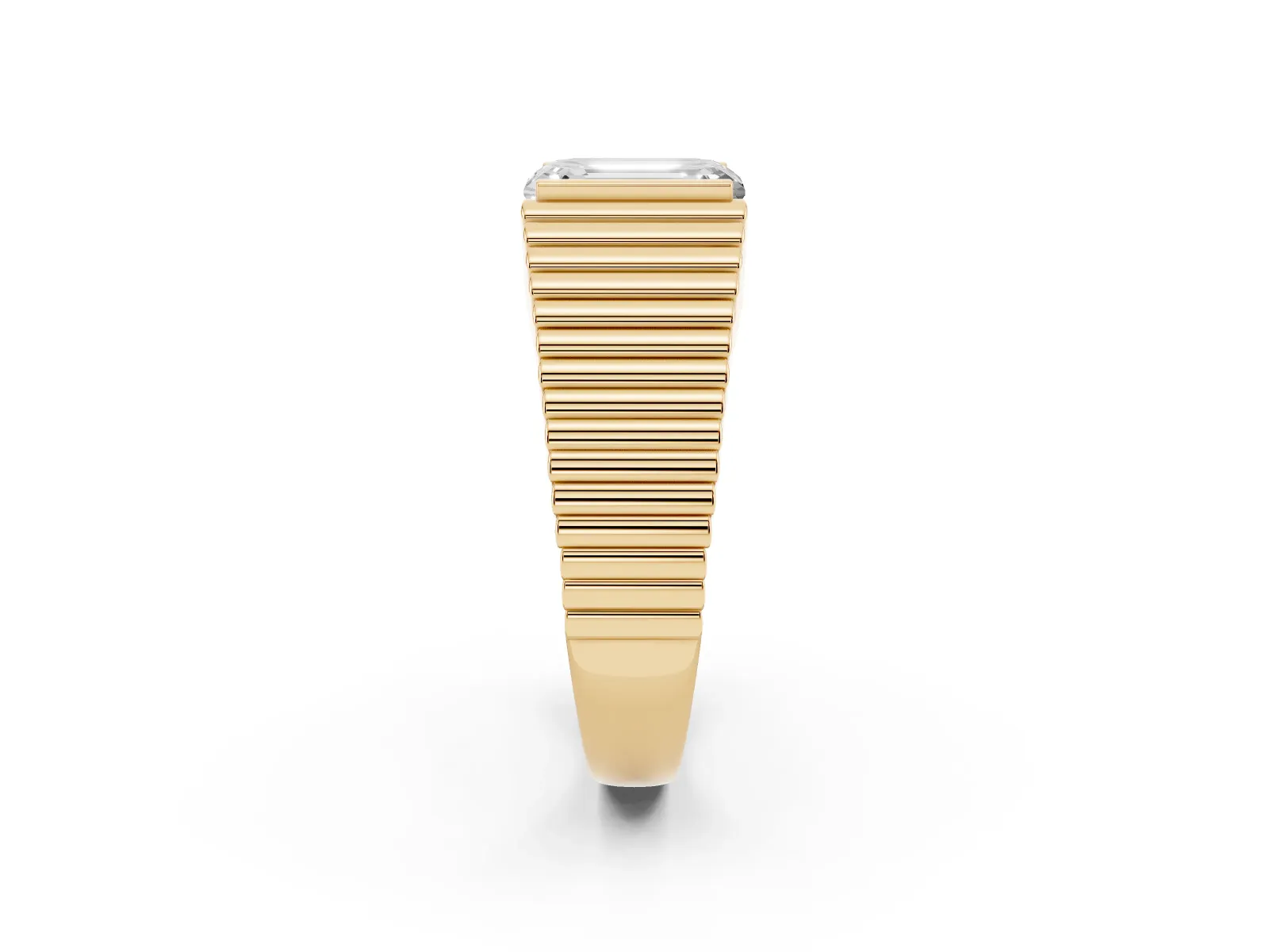 Emerald Cut Diamond Fluted Mens Ring Yellow gold