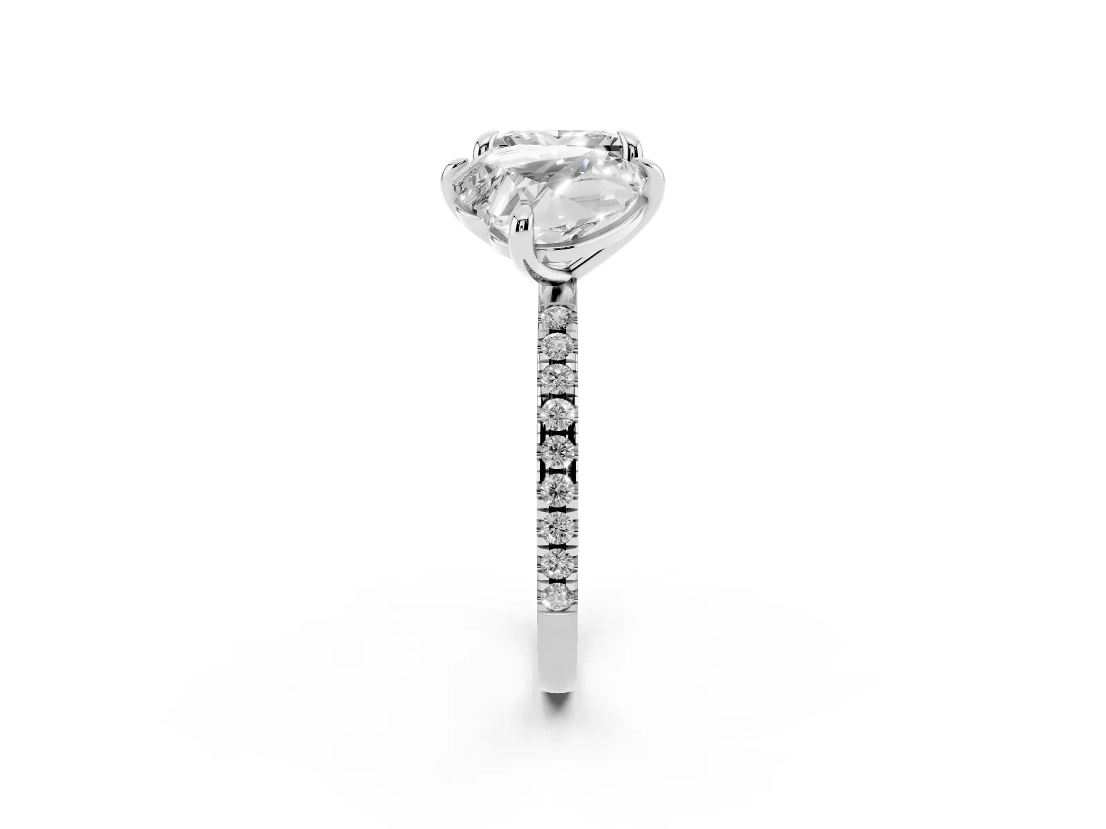 Heart and Princess Toi Moi Ring with Prong Setting and Pave Band Platinum