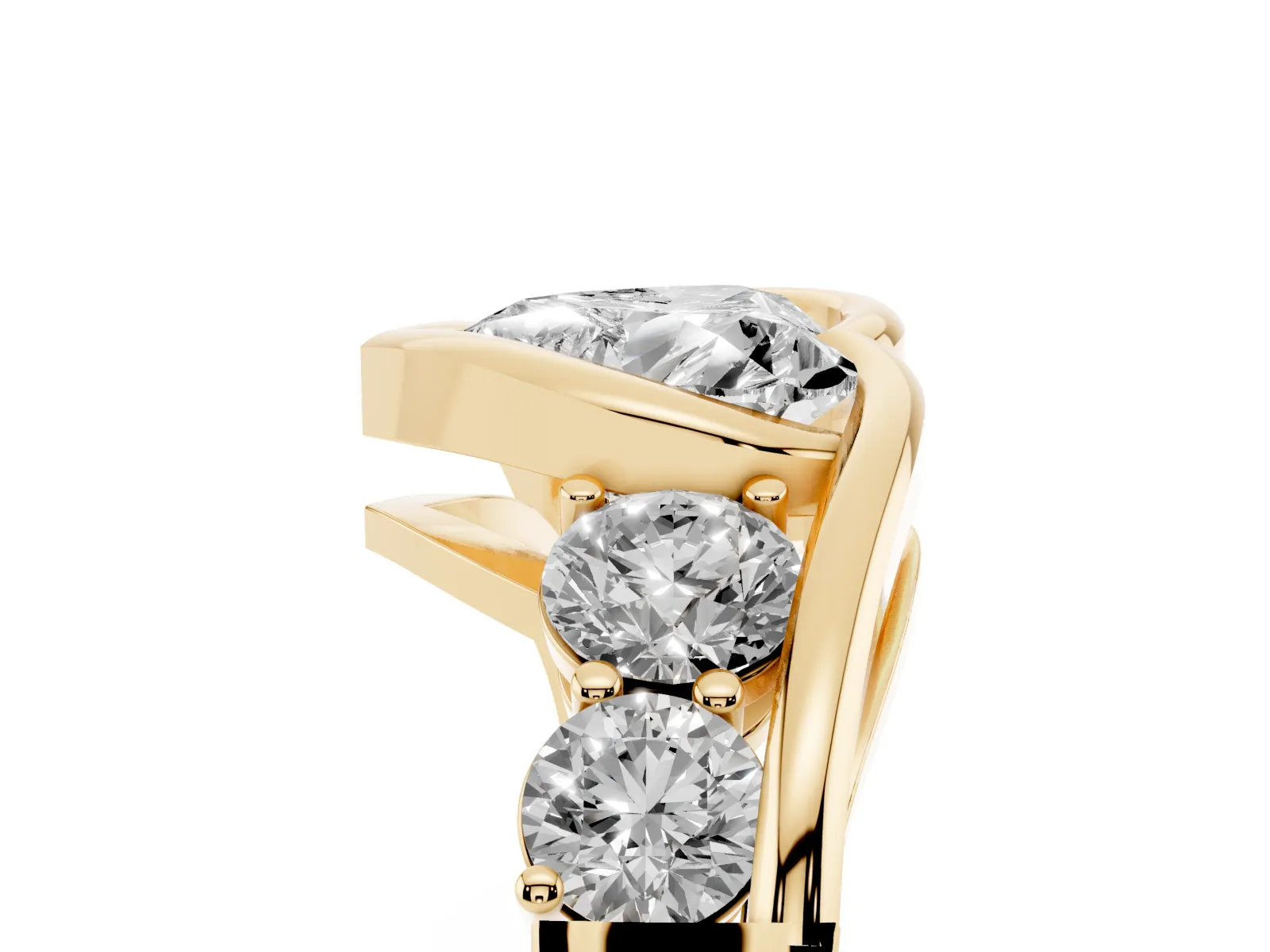 Bezel Set Heart Cut Diamond Bypass Ring with Round Accents Yellow gold