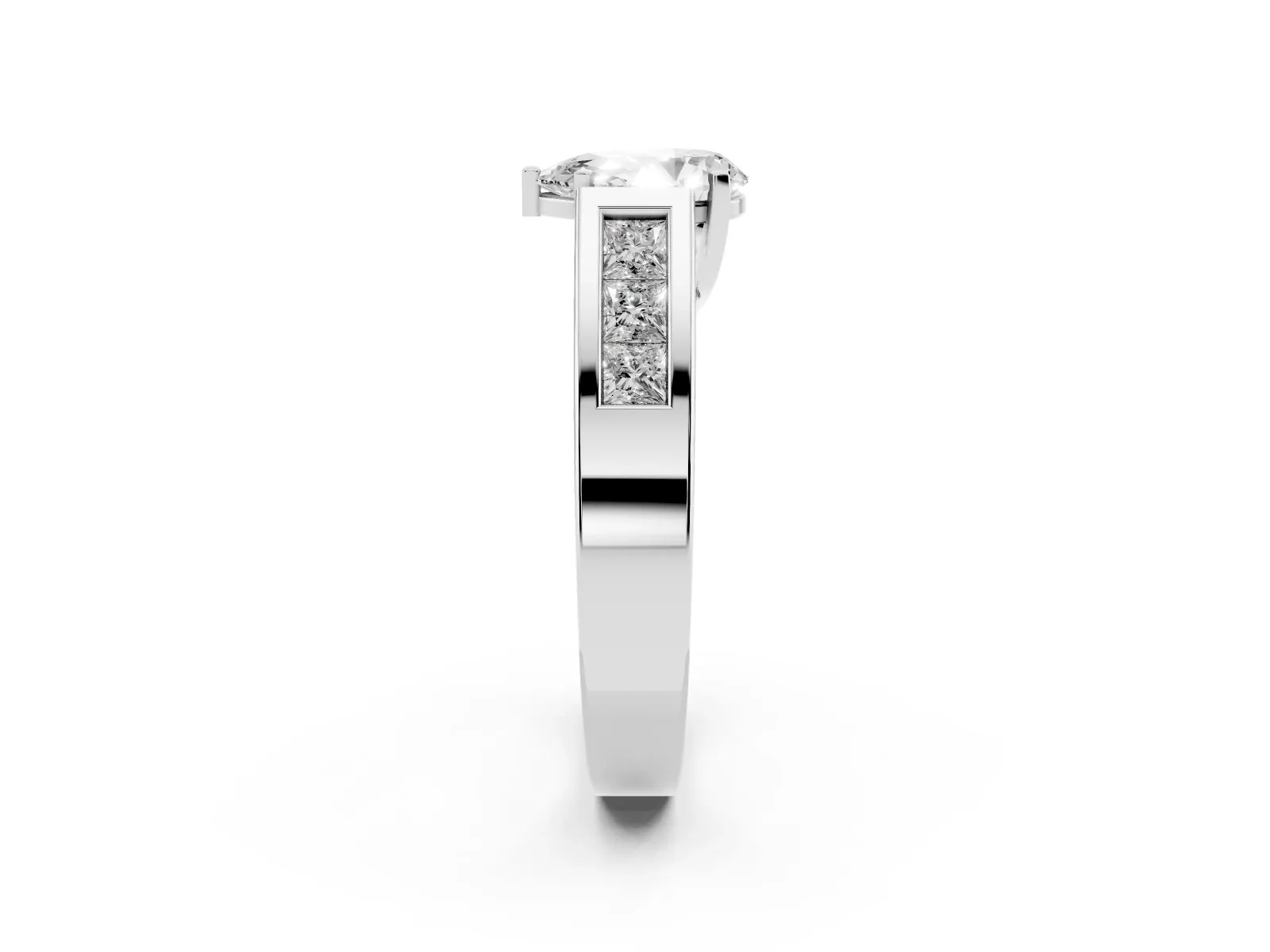 Pear Cut Cut Channel Set Solitaire Ring with Four-Prong Setting Platinum