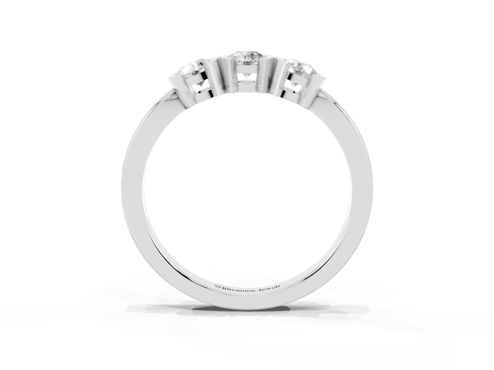 Three-Stone Round Diamond Half Bezel Prong Band Platinum