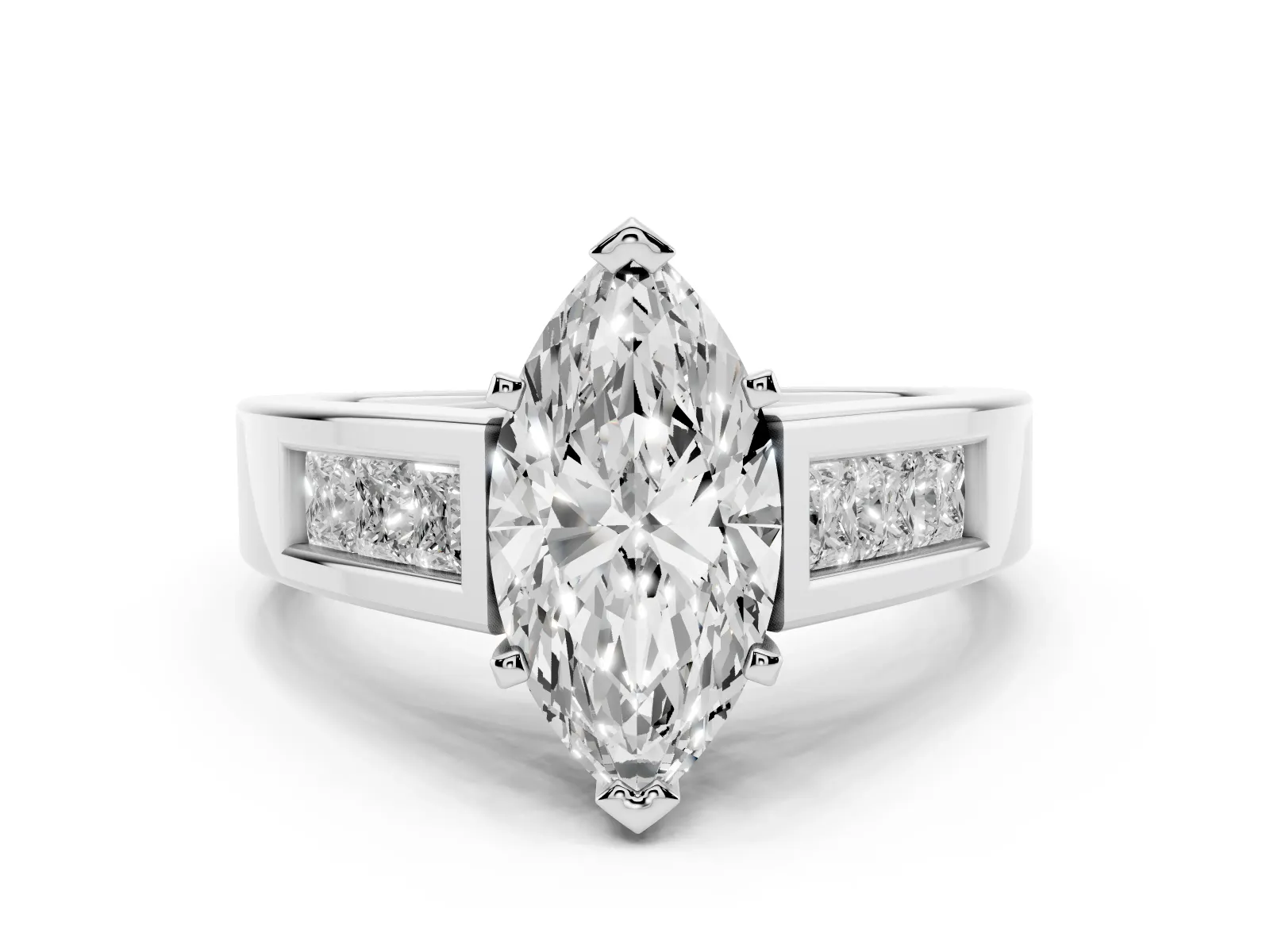 Marquise Cut Cut Channel Set Solitaire Ring with Four-Prong Setting Platinum