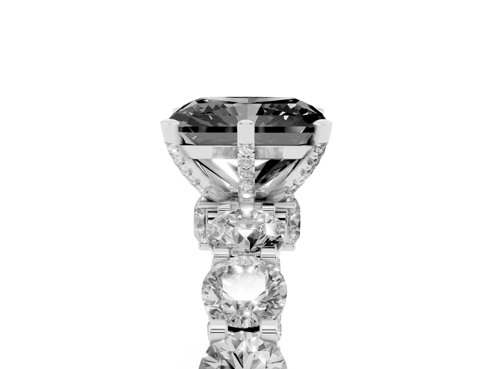Fancy Black Radiant Cut Diamond Side Stone Engagement Ring with Four-Prong Setting Platinum