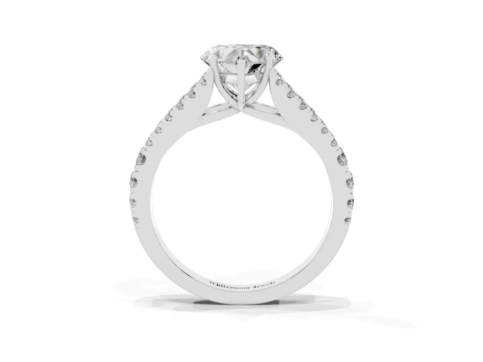 Heart Cut Diamond Split Shank Engagement Ring with Round Pavé and Prong Setting White gold