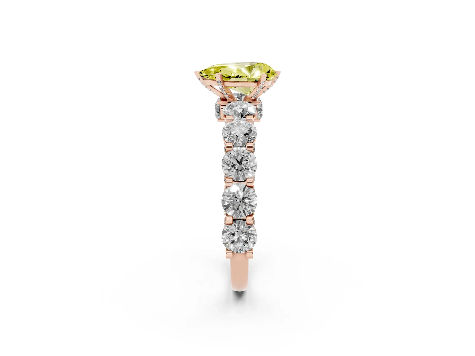 Fancy Yellow Pear Cut Diamond Side Stone Engagement Ring with Four-Prong Setting Rose gold