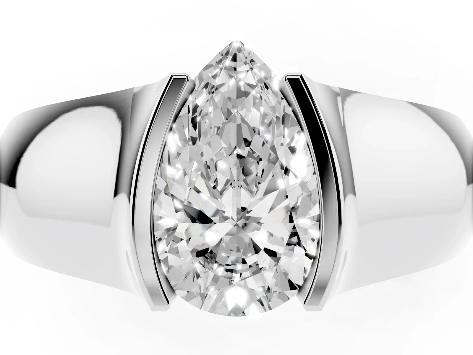 Pear Cut Solitaire Bezel Set Diamond Ring with Wide Band White gold