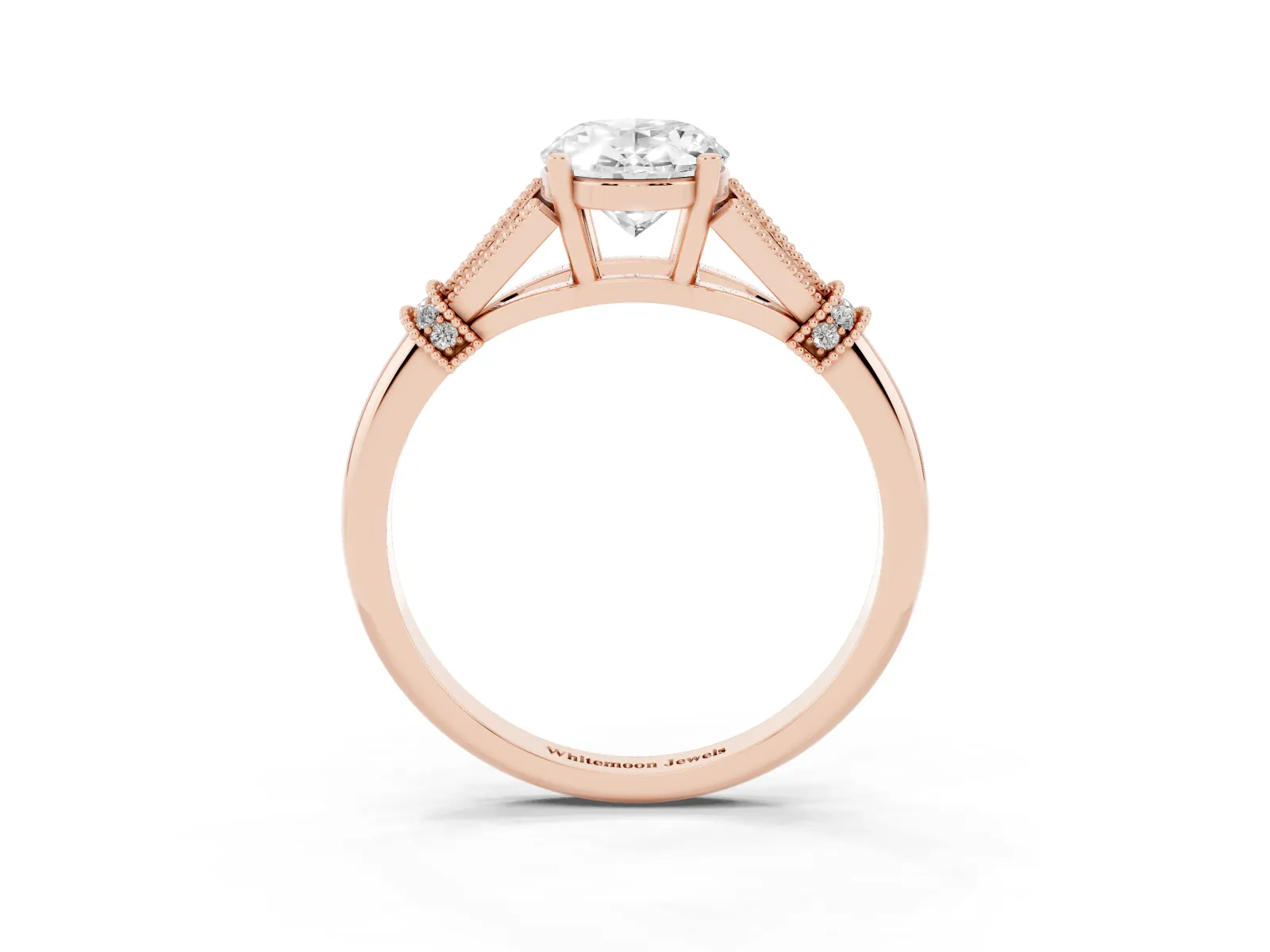 Oval Cut Diamond Solitaire Ring with Floral Filigree and Pave Accents Rose gold