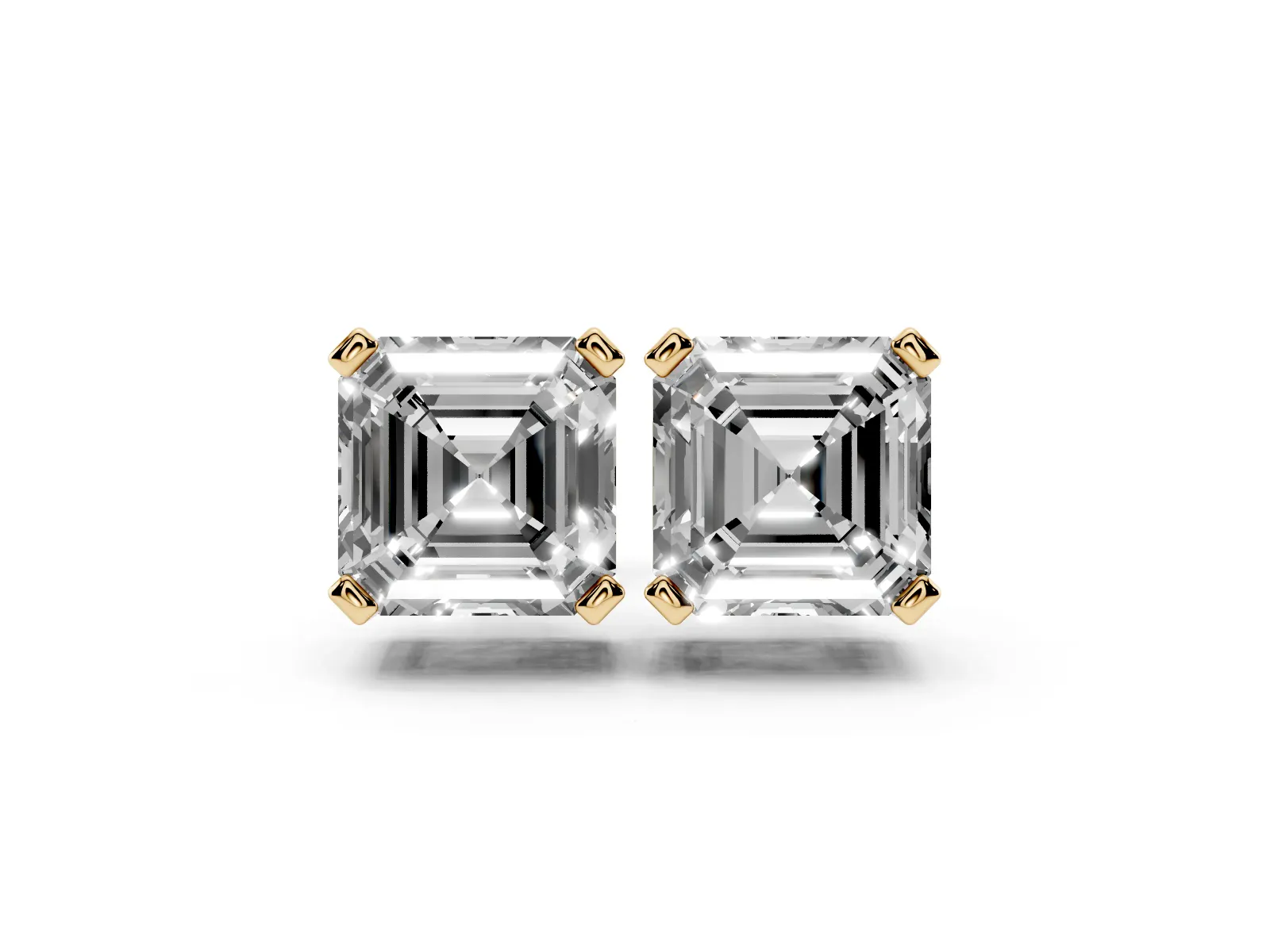 Asscher Cut Diamond Stud Earrings Yellow gold