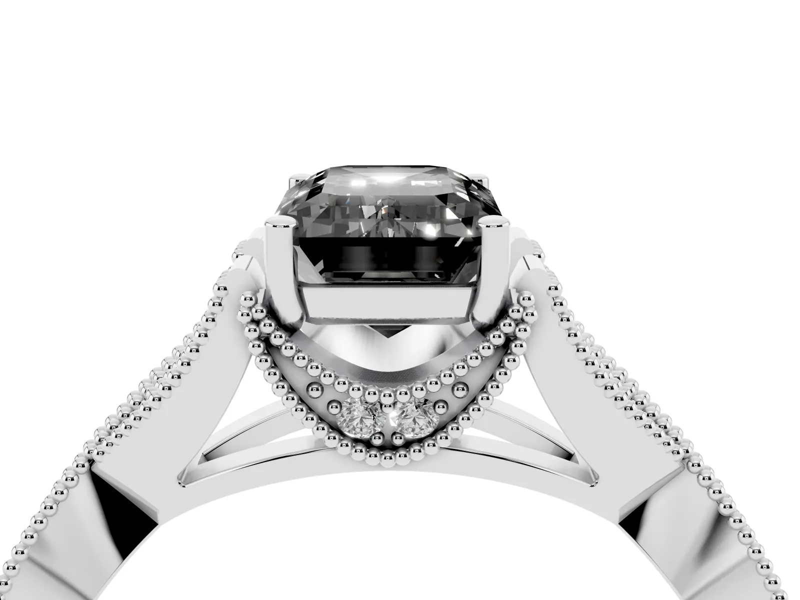 Fancy Black Emerald Cut Cut Diamond Twisted Band with Milgrain Pave Setting and Four-Prong Setting Platinum
