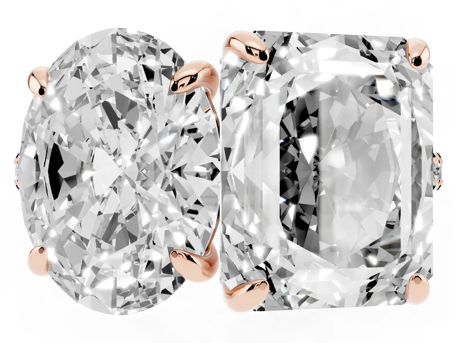 Oval and Radiant Toi Moi Ring with Prong Setting and Pave Band Rose gold